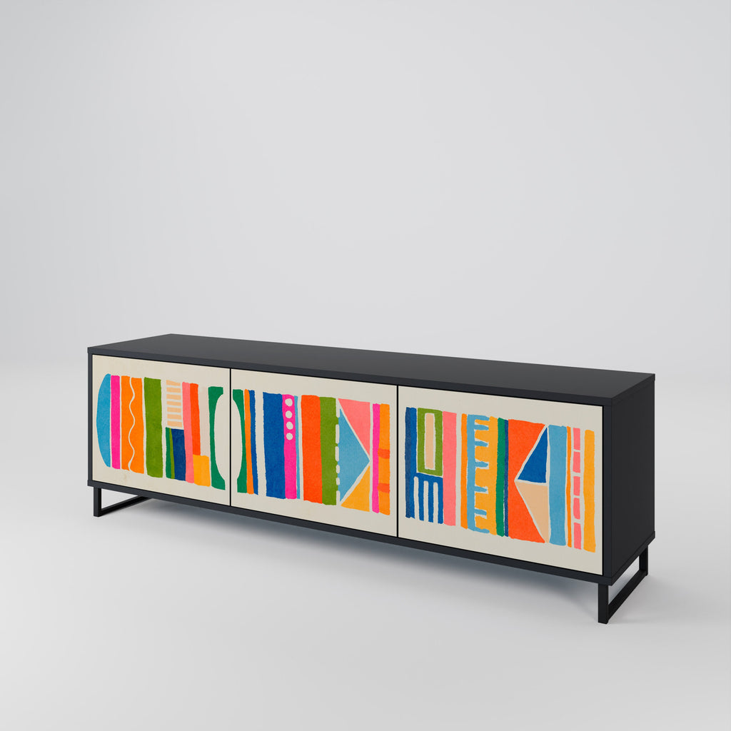 GEOMETRIC SHINE 3-Door TV Stand in Black Finish