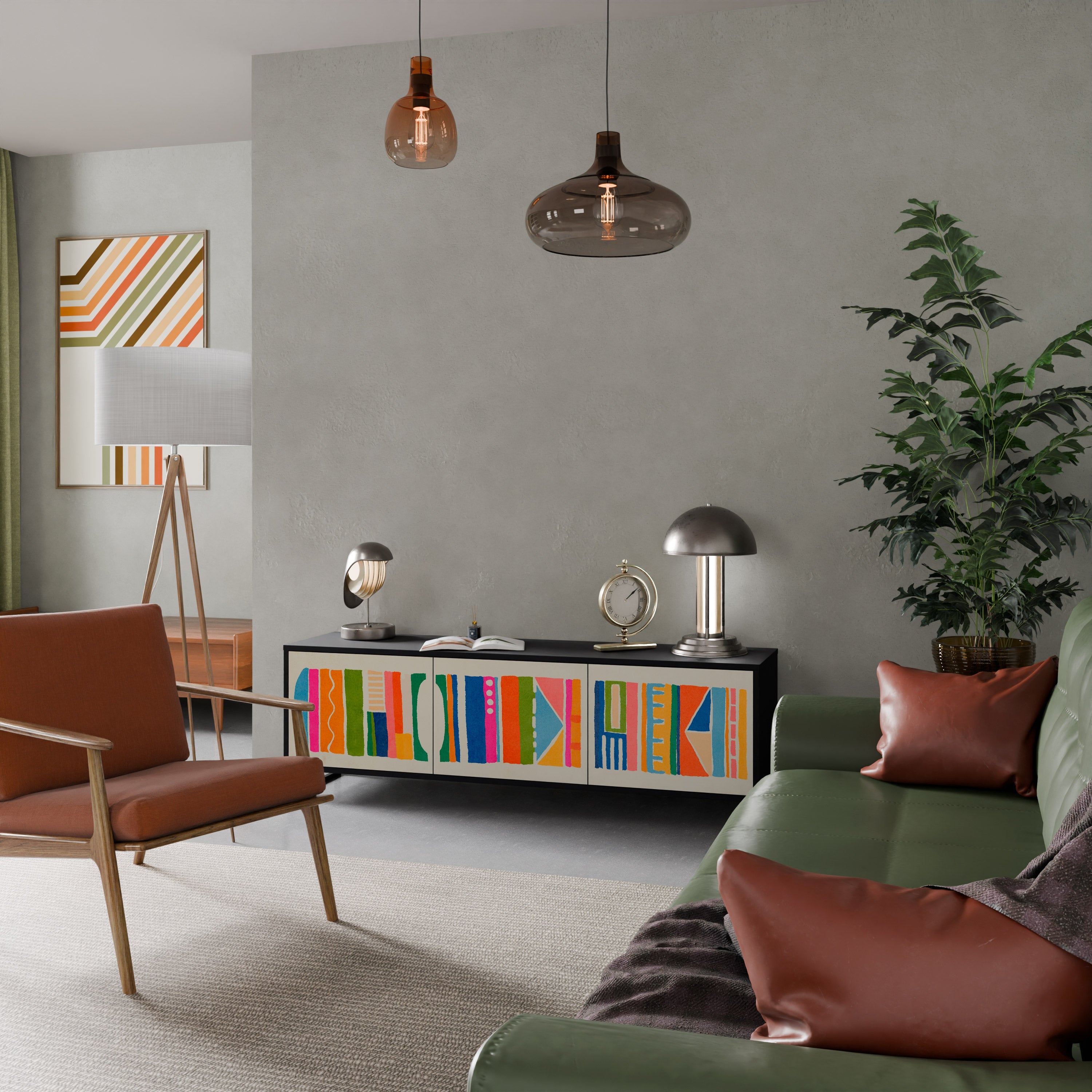 GEOMETRIC SHINE 3-Door TV Stand in Black Finish