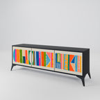 GEOMETRIC SHINE 3-Door TV Stand in Black Finish