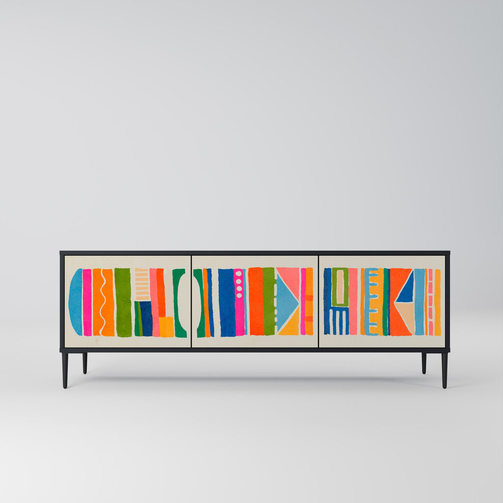 GEOMETRIC SHINE 3-Door TV Stand in Black Finish