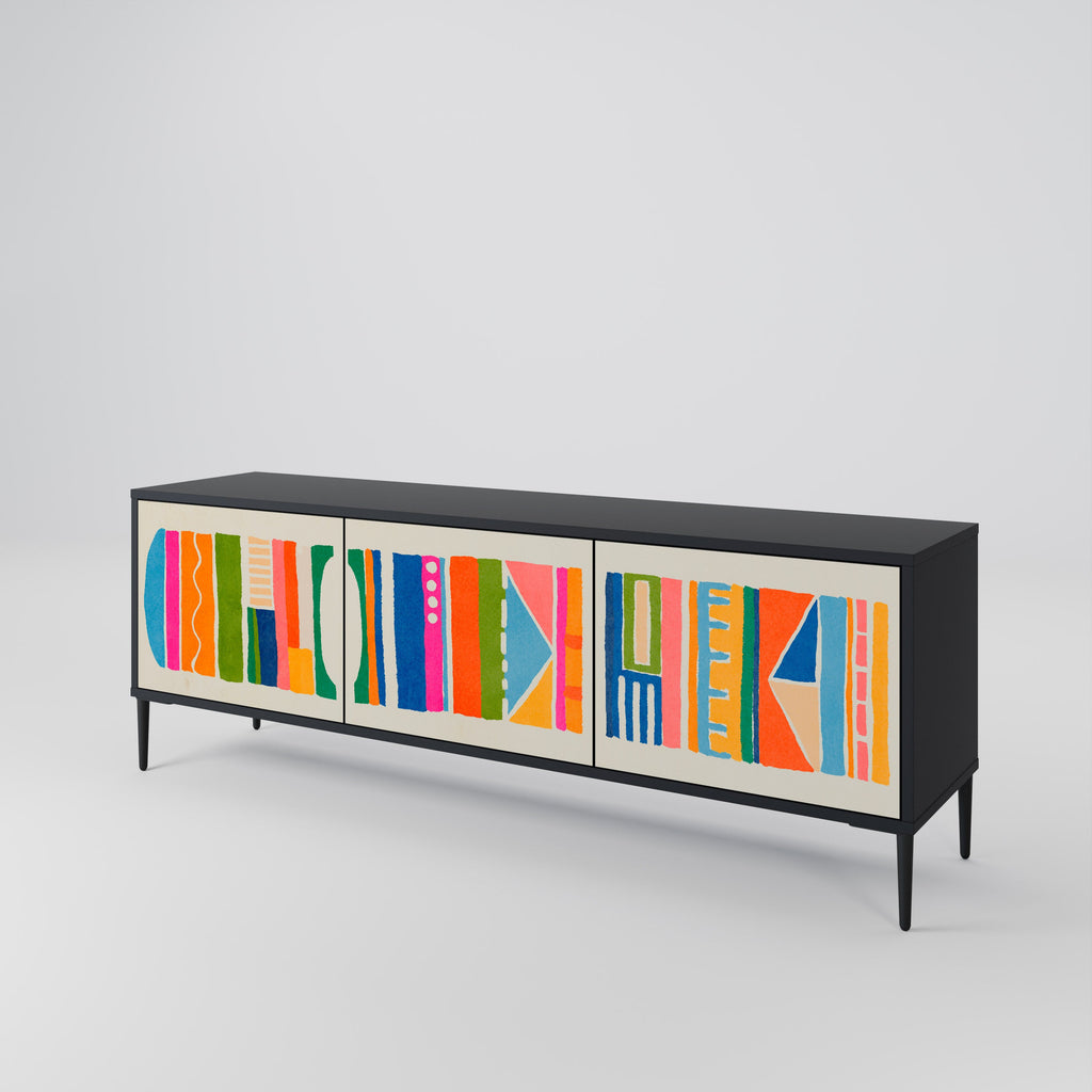 GEOMETRIC SHINE 3-Door TV Stand in Black Finish