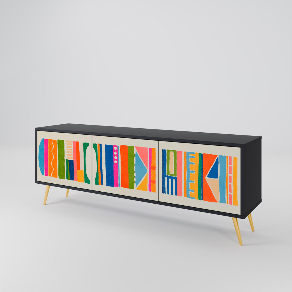 GEOMETRIC SHINE 3-Door TV Stand in Black Finish