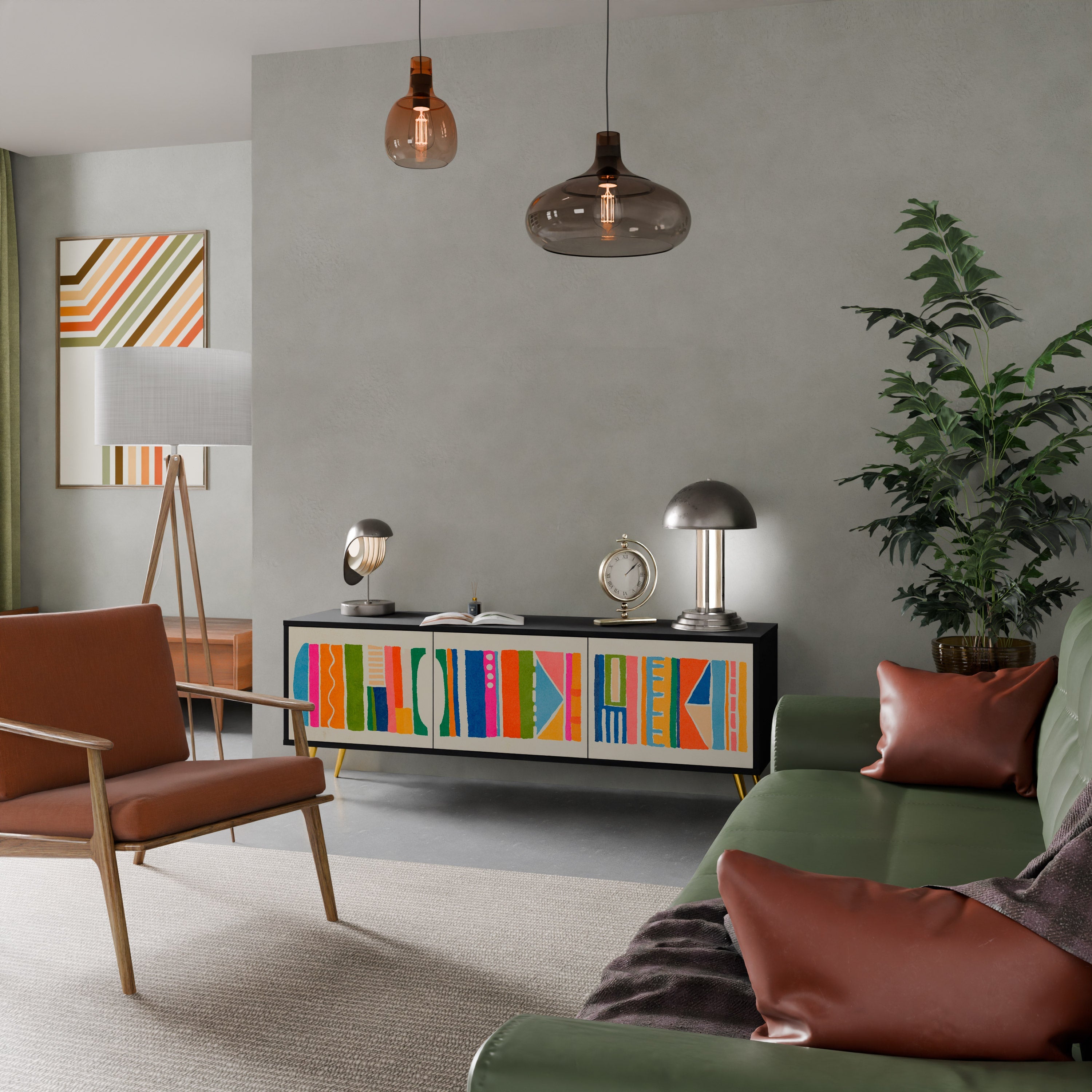 GEOMETRIC SHINE 3-Door TV Stand in Black Finish