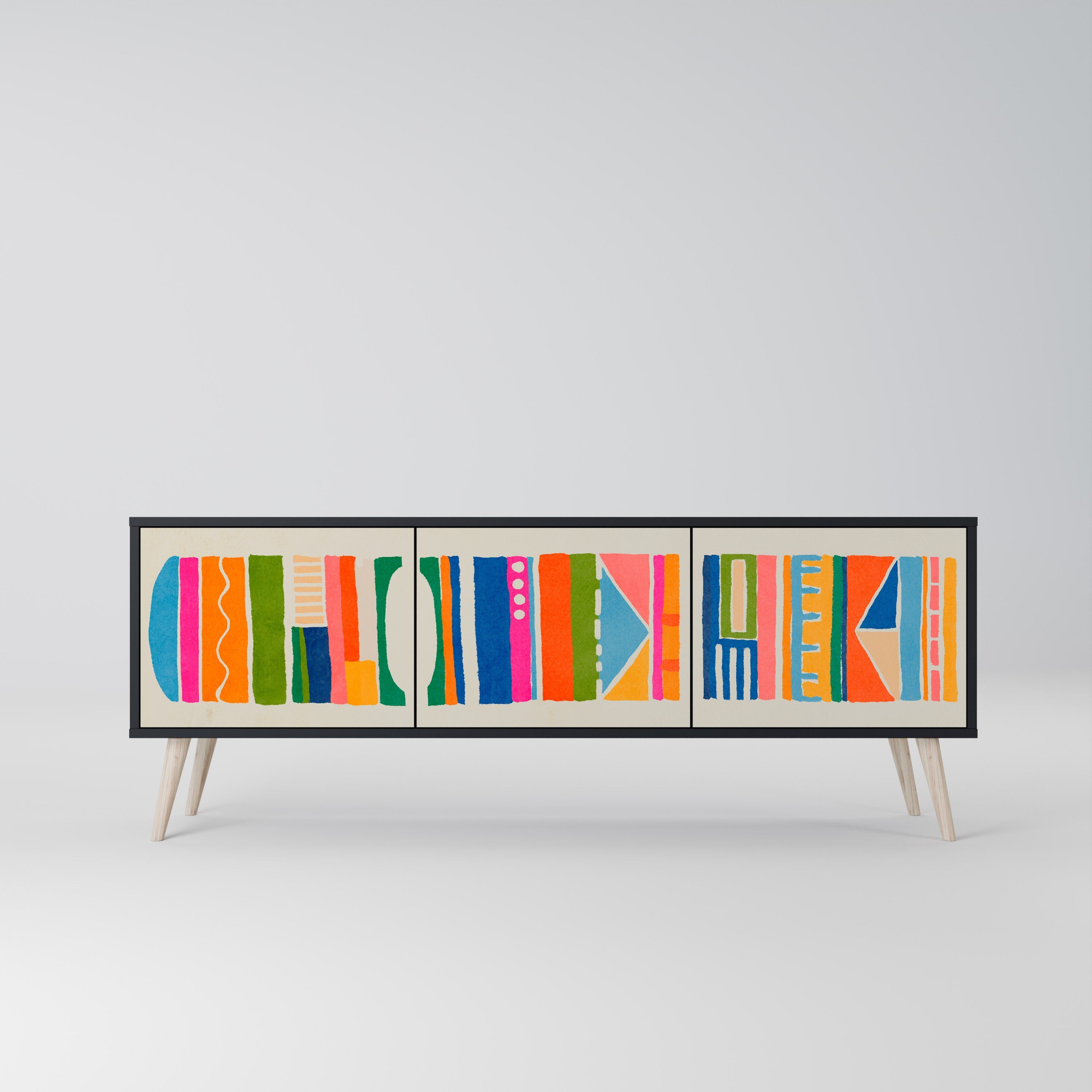 GEOMETRIC SHINE Móvel de TV com 3 Portas em Acabamento Preto