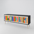 GEOMETRIC SHINE 3-Door TV Stand in Black Finish