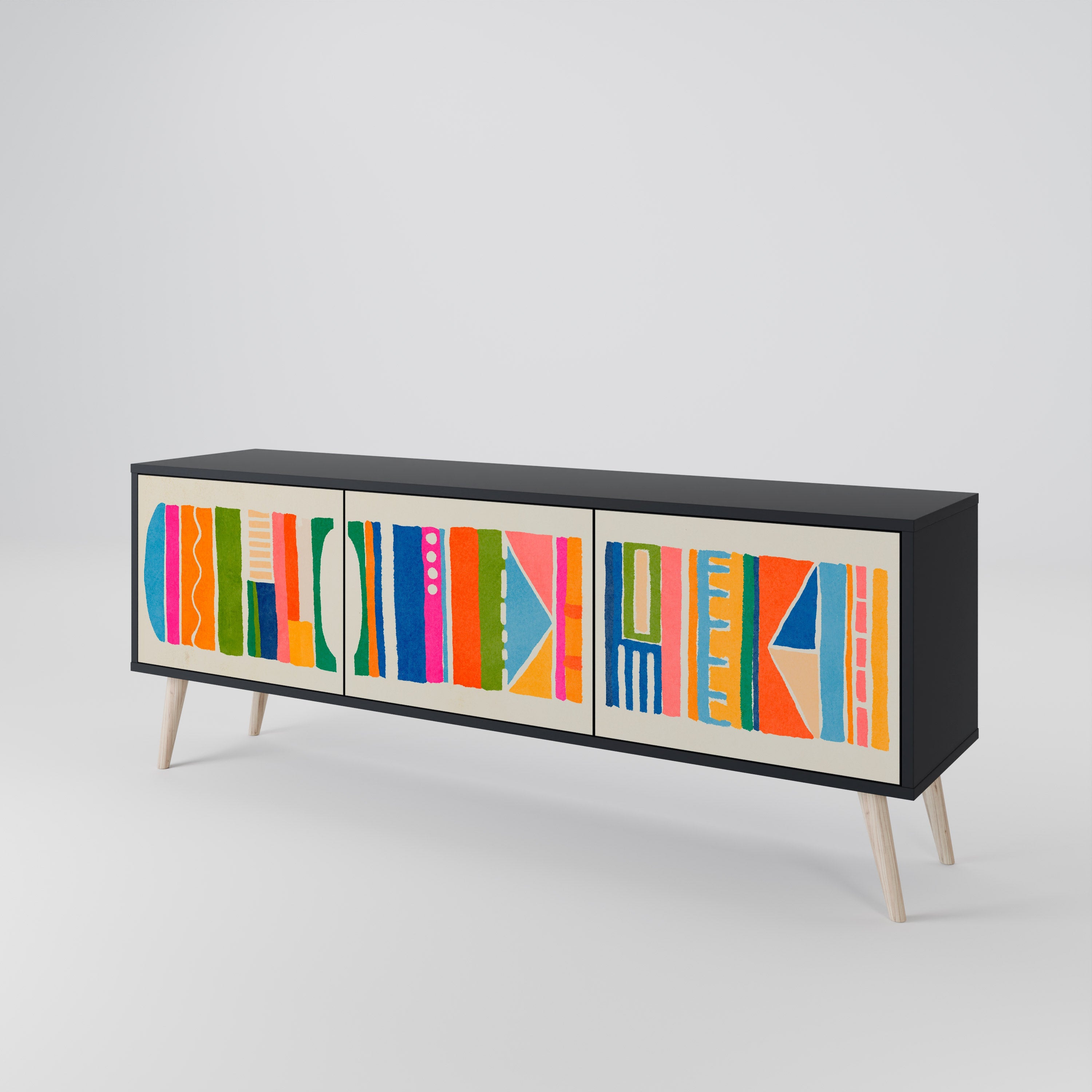 GEOMETRIC SHINE 3-Door TV Stand in Black Finish