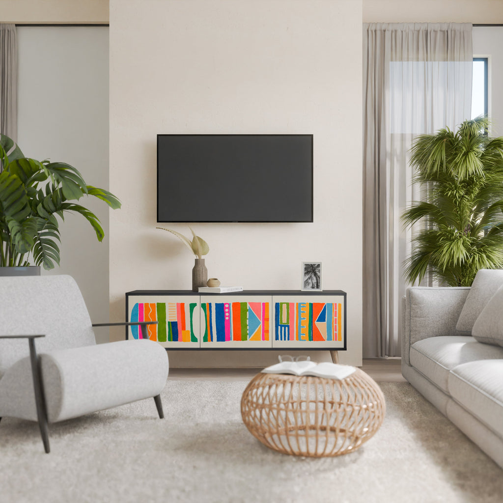 GEOMETRIC SHINE 3-Door TV Stand in Black Finish