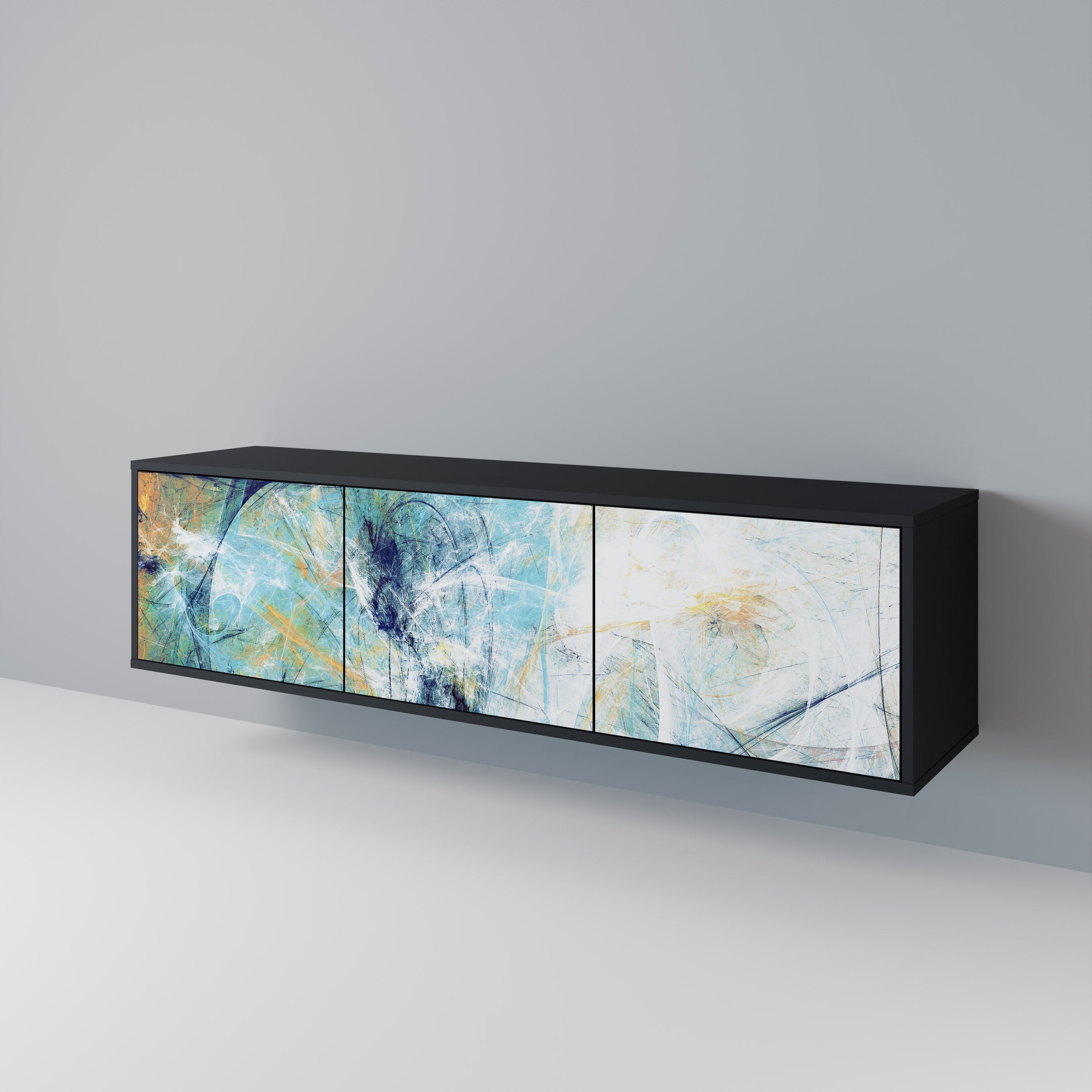 ABSTRACT THOUGHTS Móvel de TV com 3 Portas em Acabamento Preto