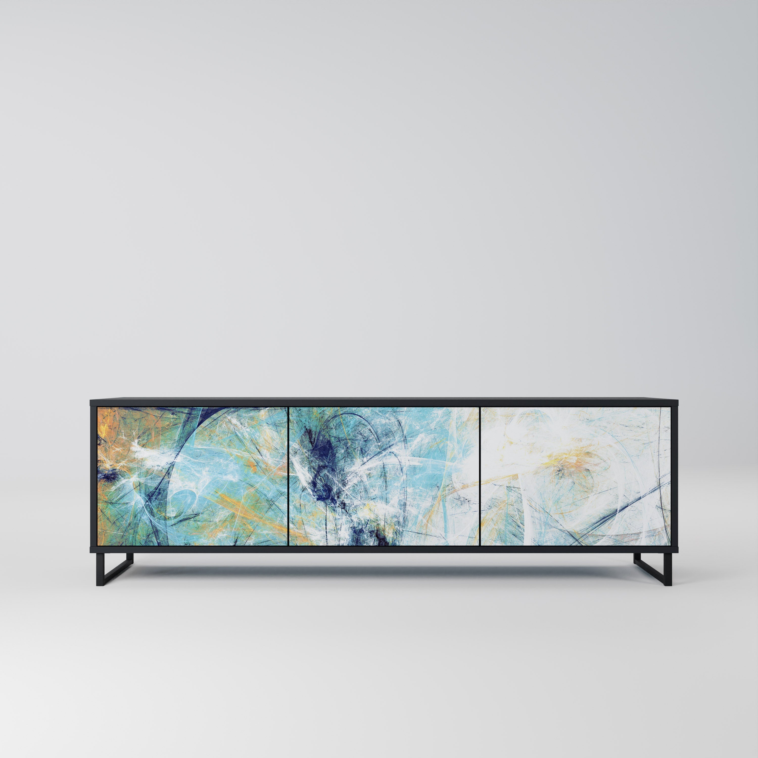 ABSTRACT THOUGHTS Móvel de TV com 3 Portas em Acabamento Preto