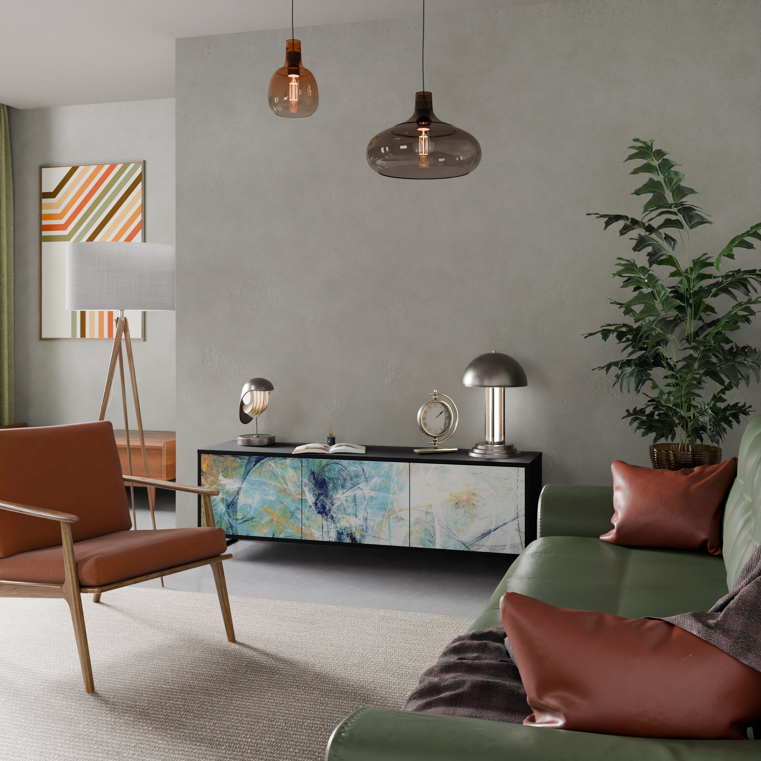 ABSTRACT THOUGHTS Móvel de TV com 3 Portas em Acabamento Preto