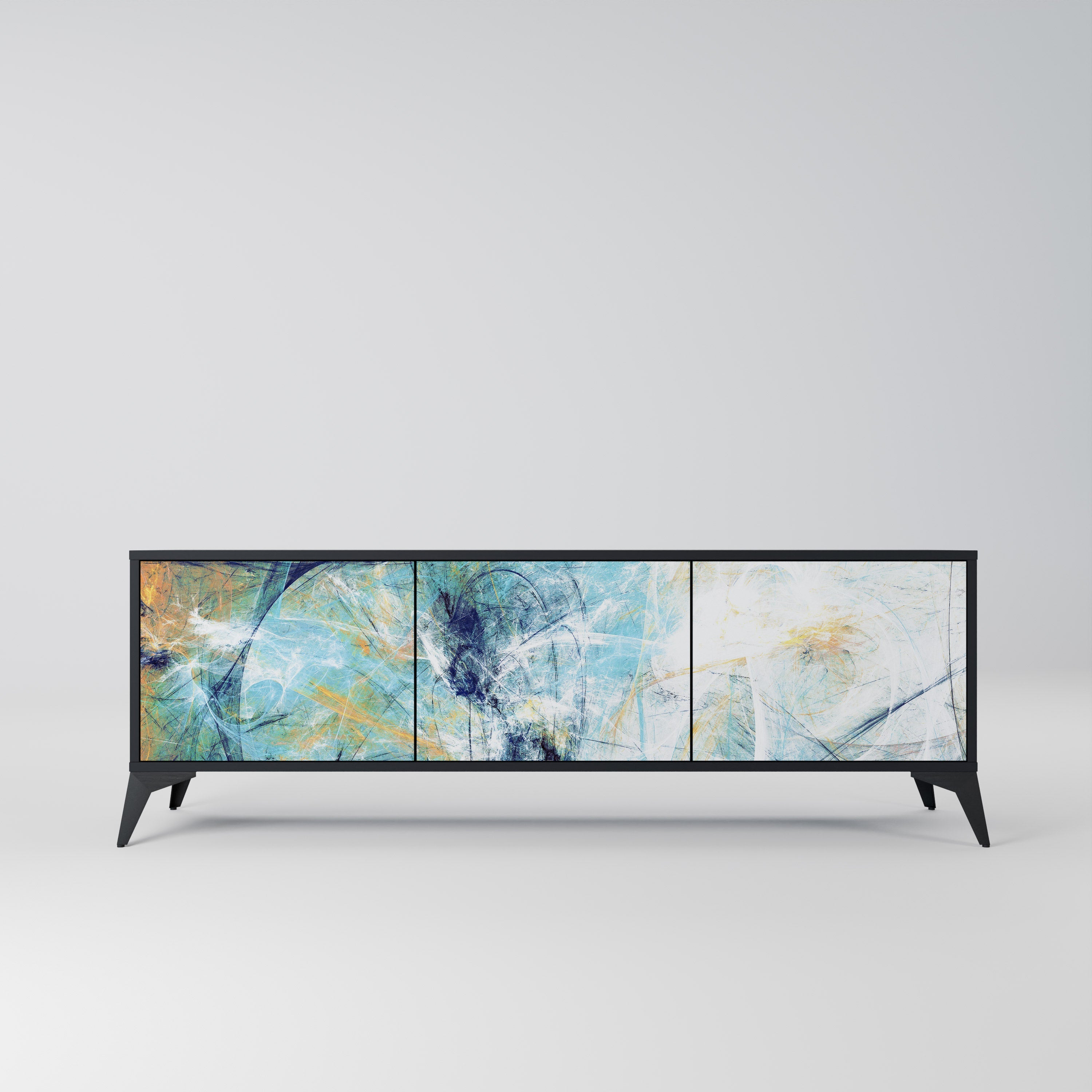 ABSTRACT THOUGHTS Móvel de TV com 3 Portas em Acabamento Preto