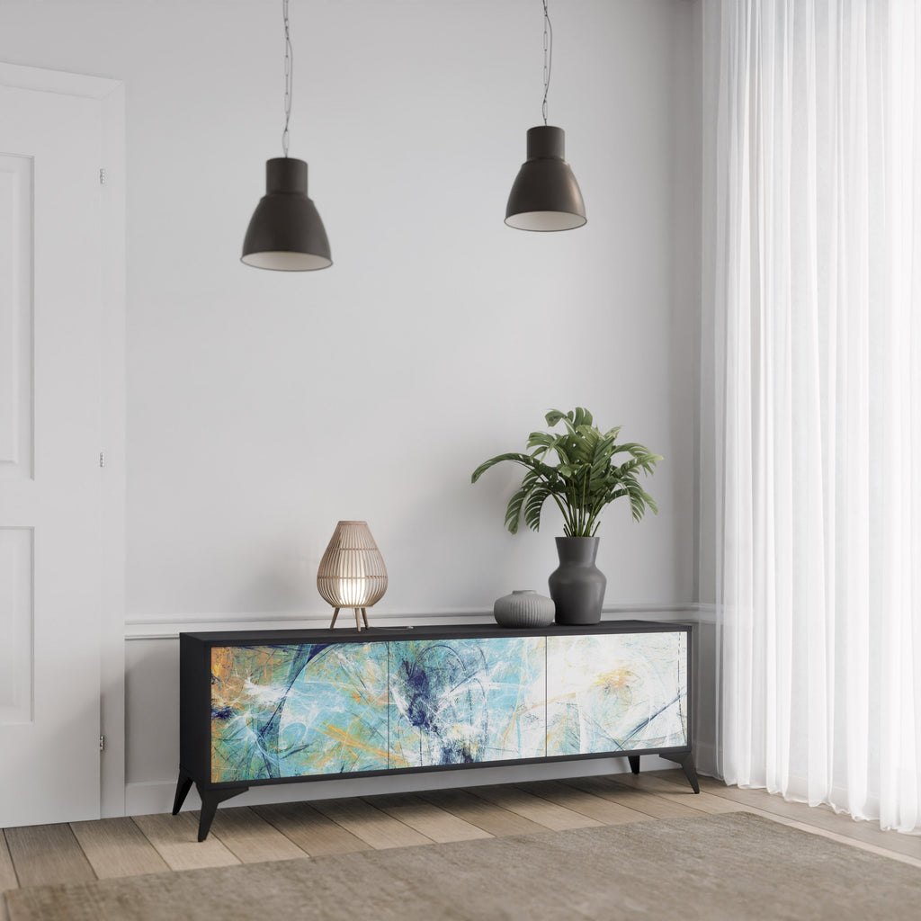 ABSTRACT THOUGHTS Móvel de TV com 3 Portas em Acabamento Preto