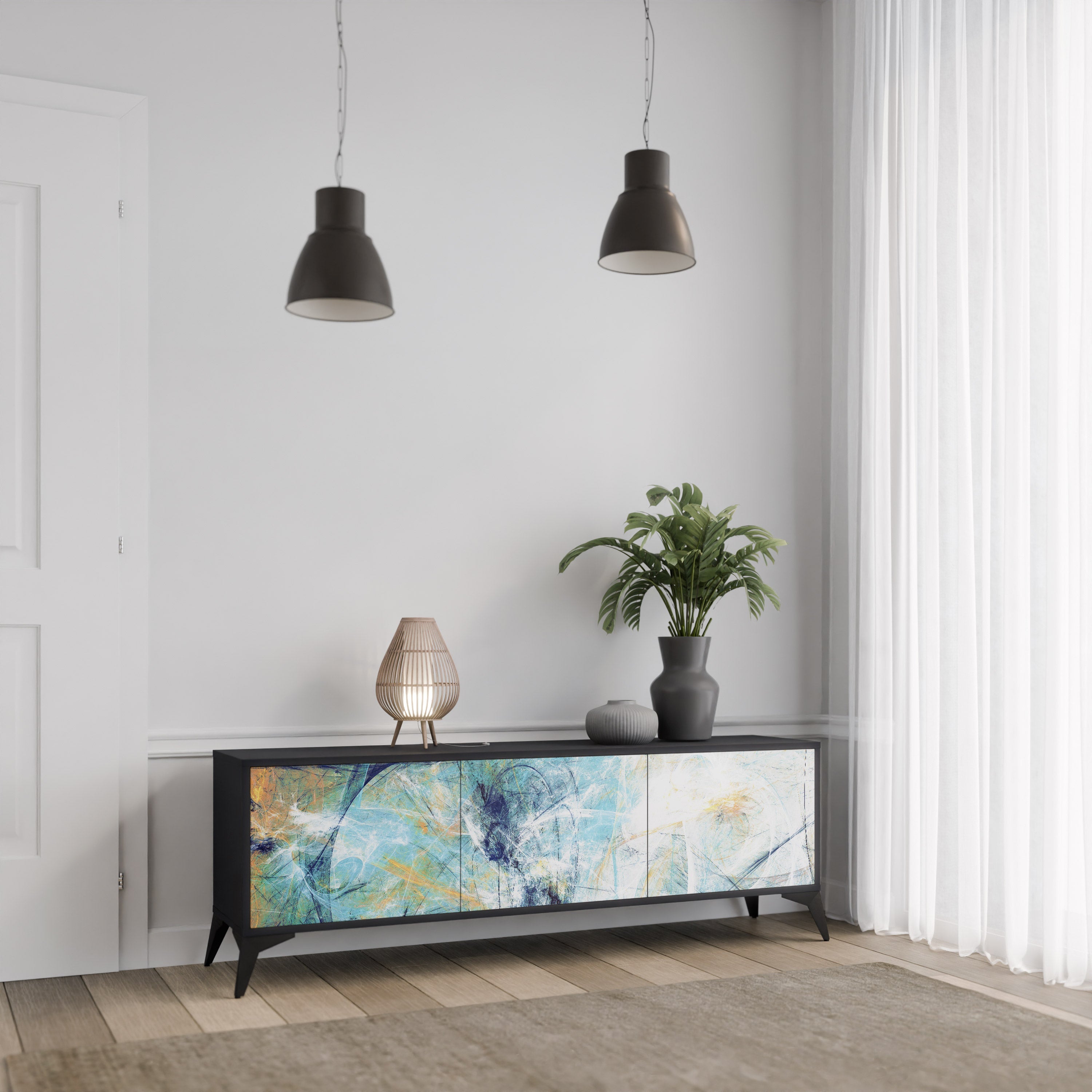 ABSTRACT THOUGHTS Móvel de TV com 3 Portas em Acabamento Preto