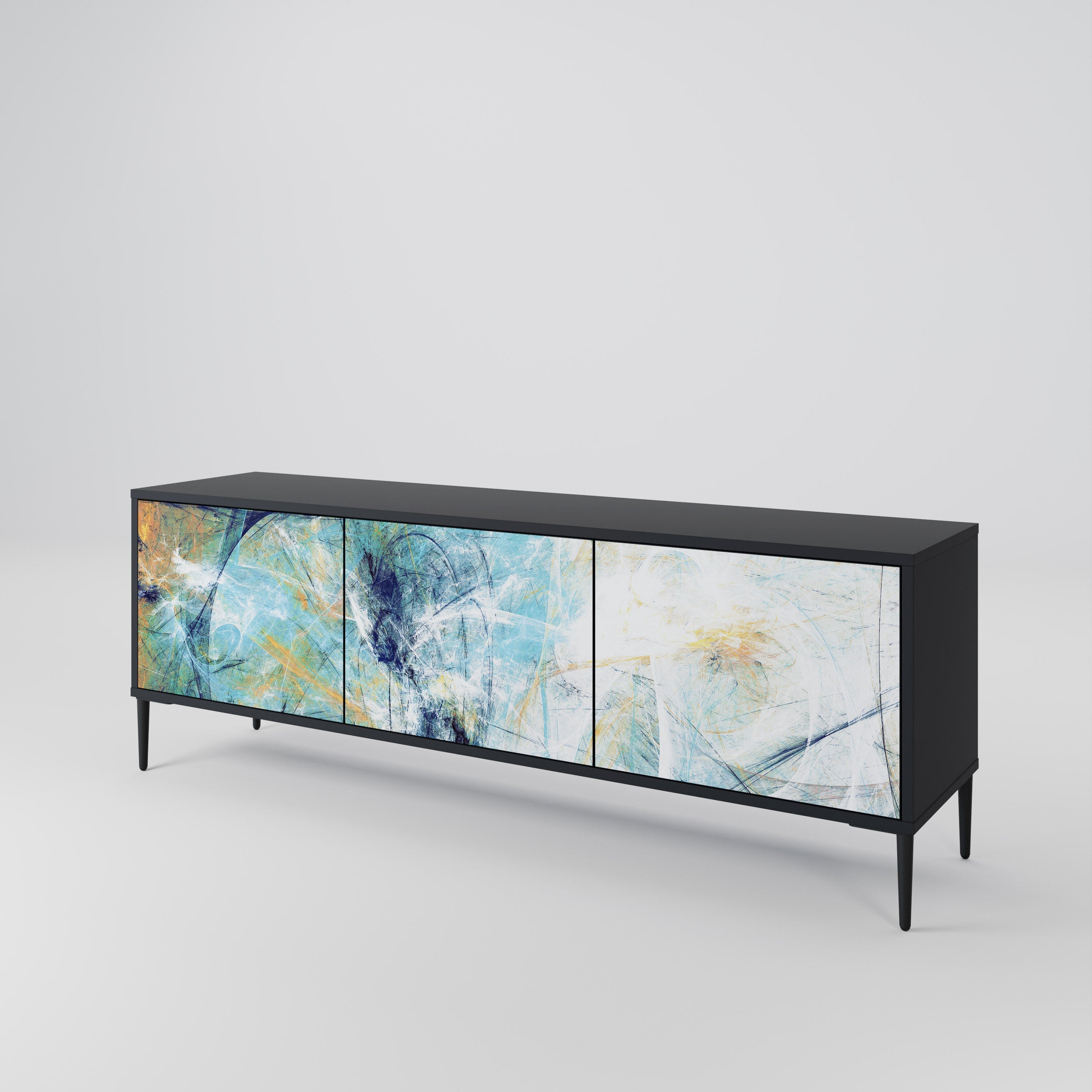 ABSTRACT THOUGHTS Móvel de TV com 3 Portas em Acabamento Preto