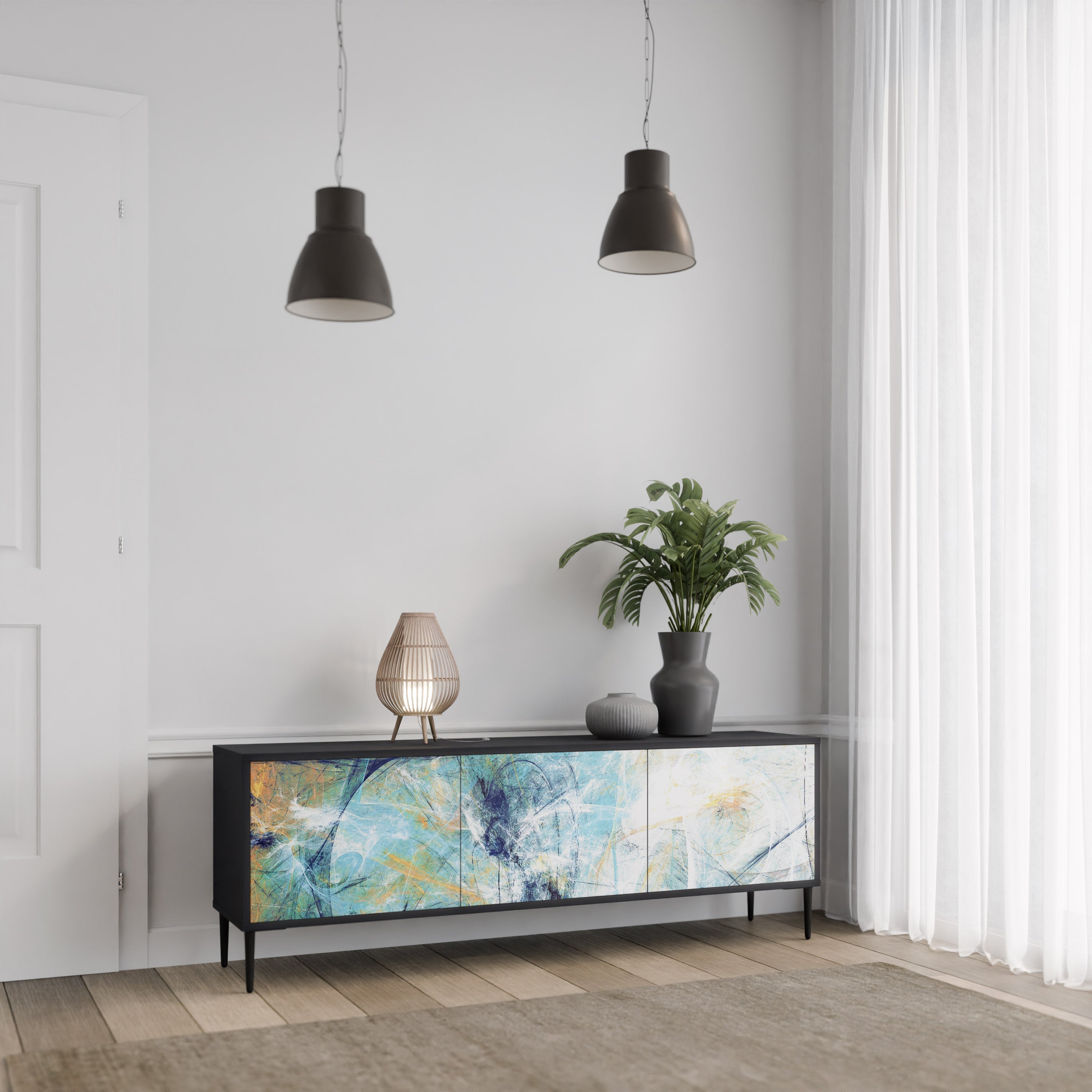 ABSTRACT THOUGHTS Móvel de TV com 3 Portas em Acabamento Preto