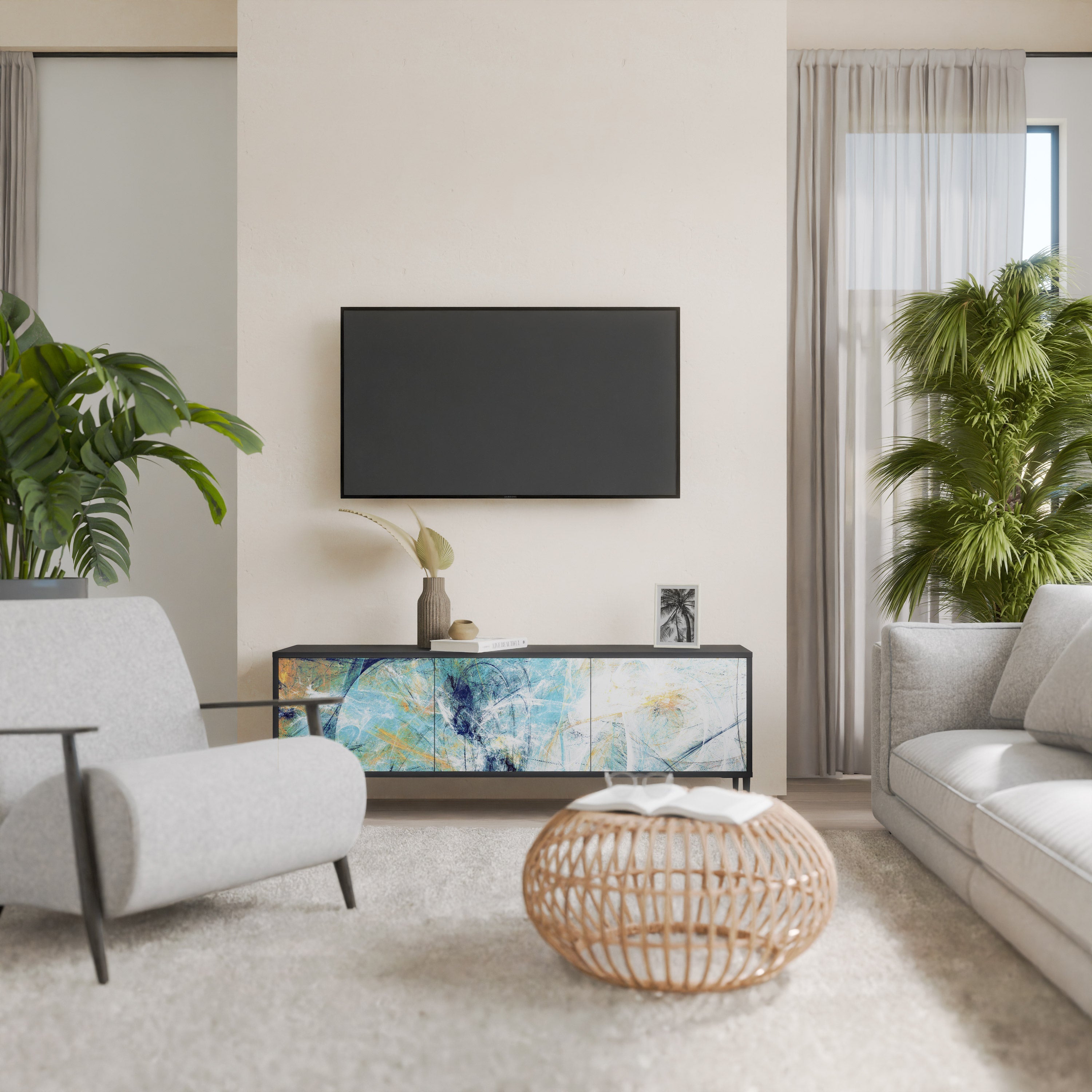 ABSTRACT THOUGHTS Móvel de TV com 3 Portas em Acabamento Preto