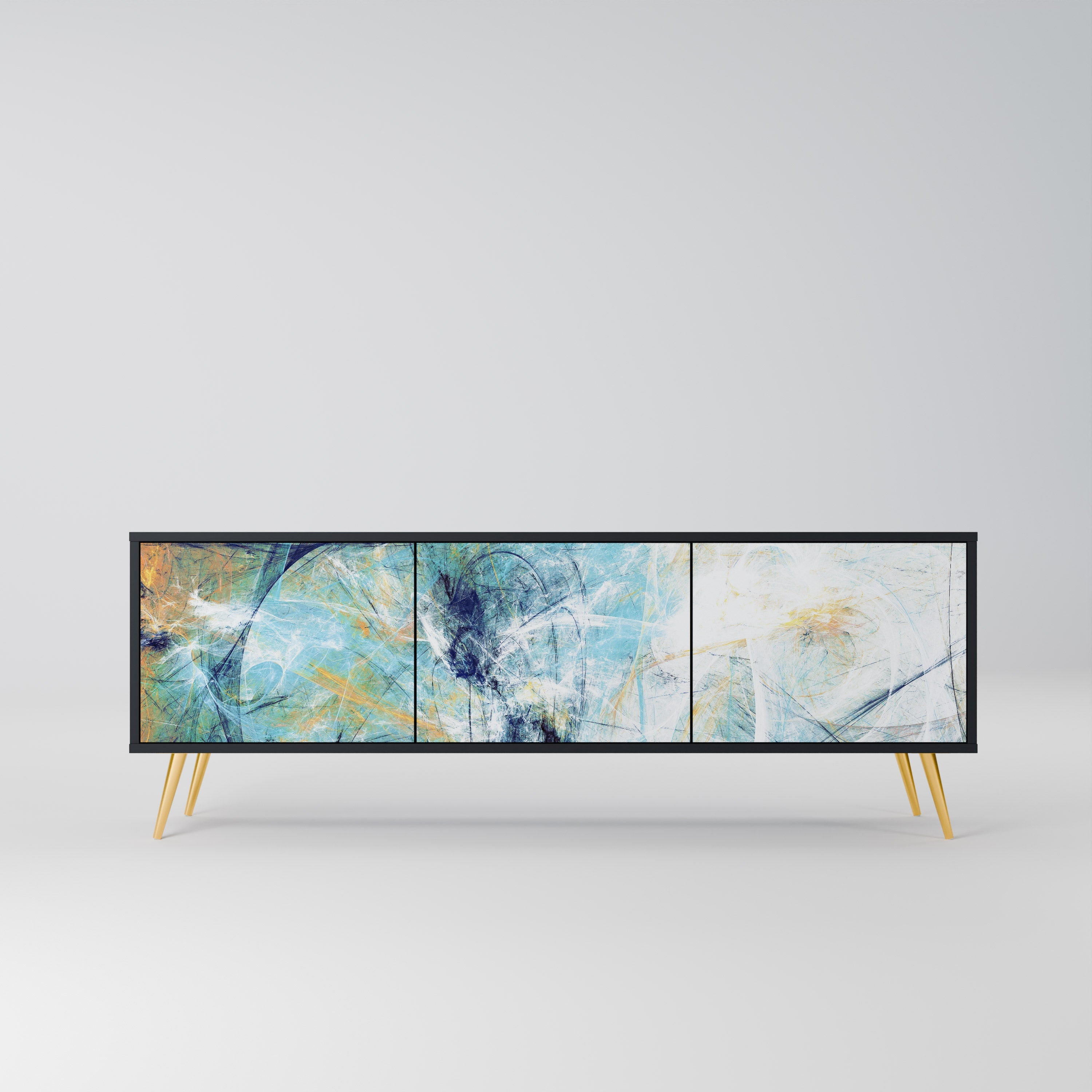 ABSTRACT THOUGHTS Móvel de TV com 3 Portas em Acabamento Preto