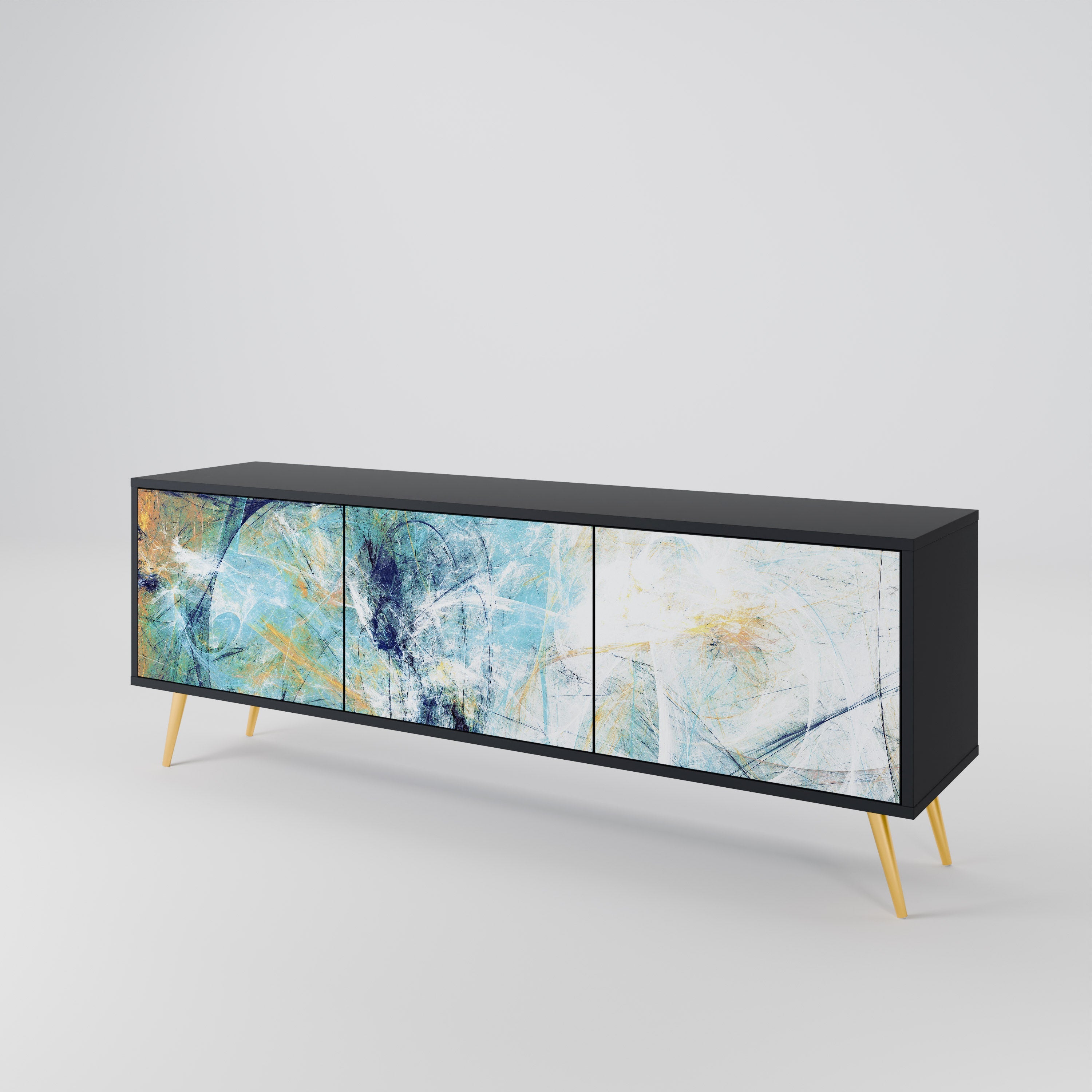 ABSTRACT THOUGHTS Móvel de TV com 3 Portas em Acabamento Preto