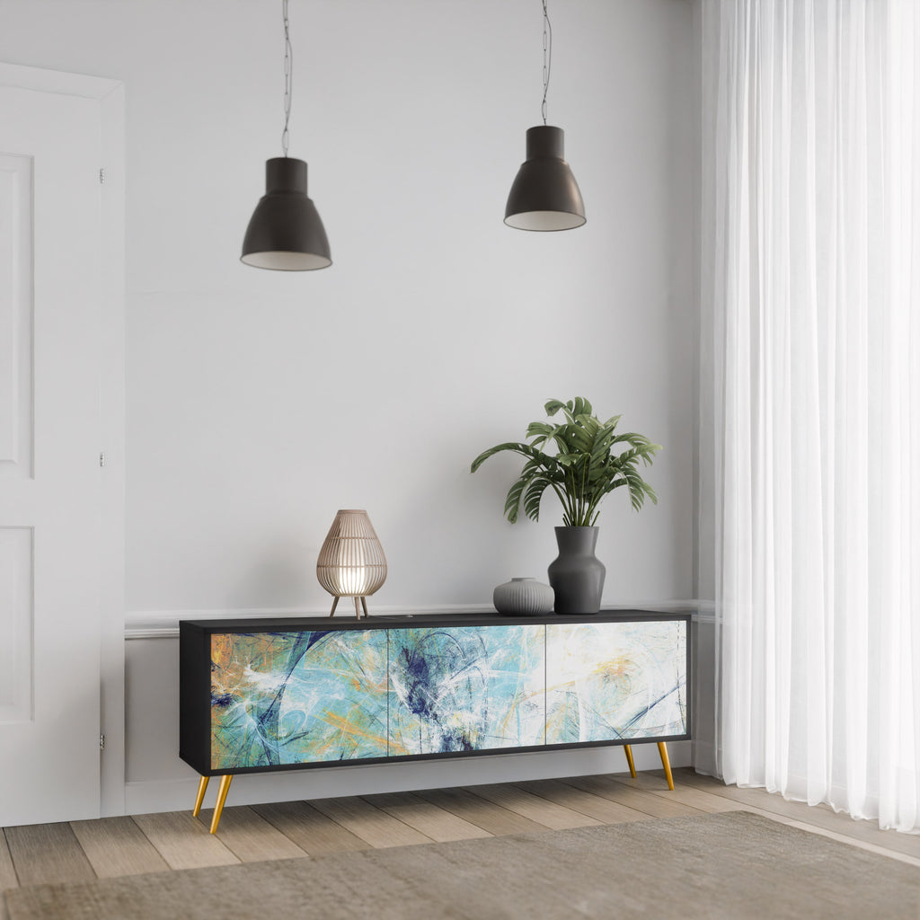 ABSTRACT THOUGHTS Móvel de TV com 3 Portas em Acabamento Preto