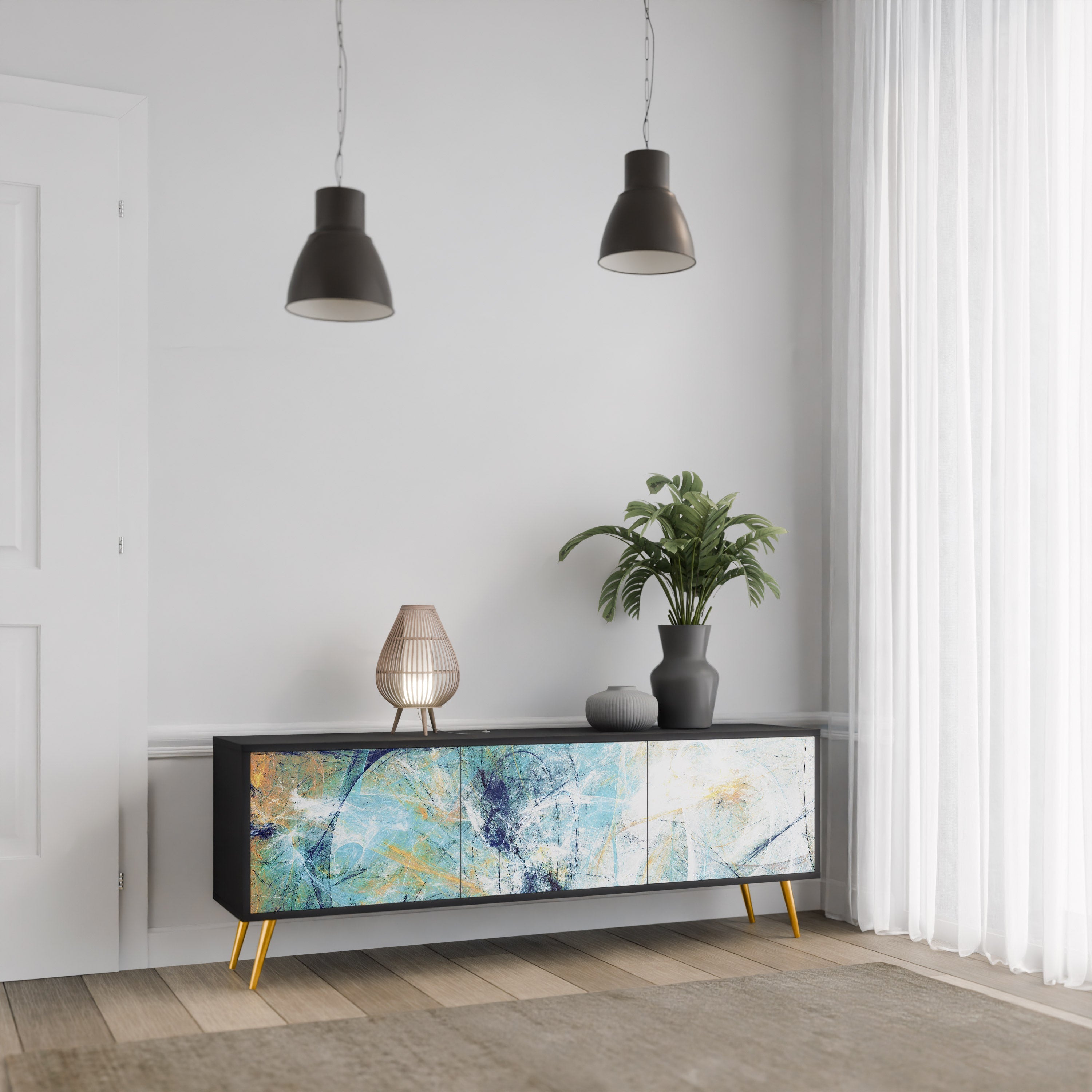 ABSTRACT THOUGHTS Móvel de TV com 3 Portas em Acabamento Preto