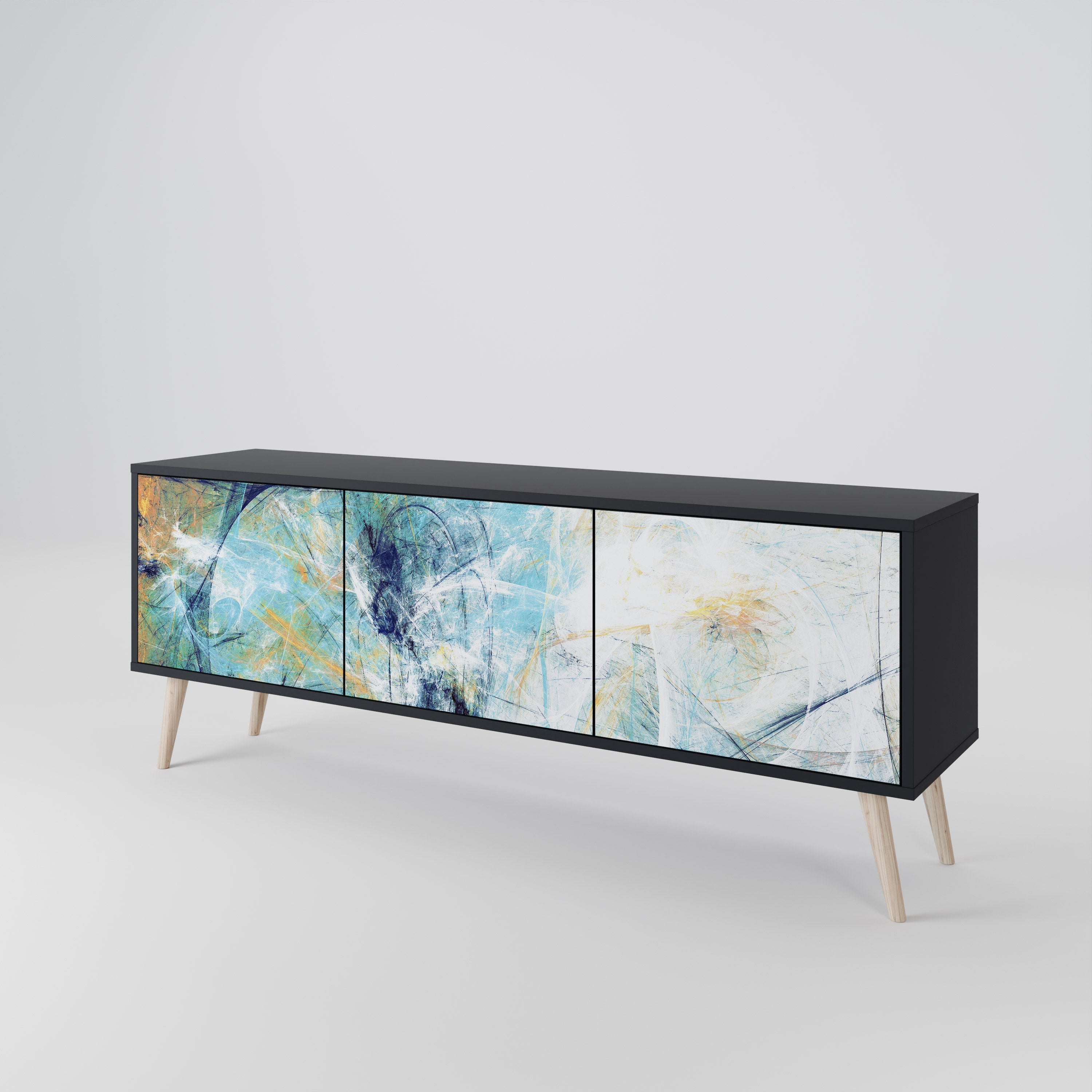 ABSTRACT THOUGHTS Móvel de TV com 3 Portas em Acabamento Preto