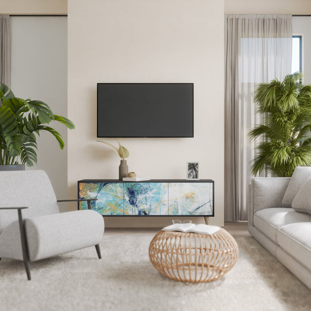 ABSTRACT THOUGHTS Móvel de TV com 3 Portas em Acabamento Preto