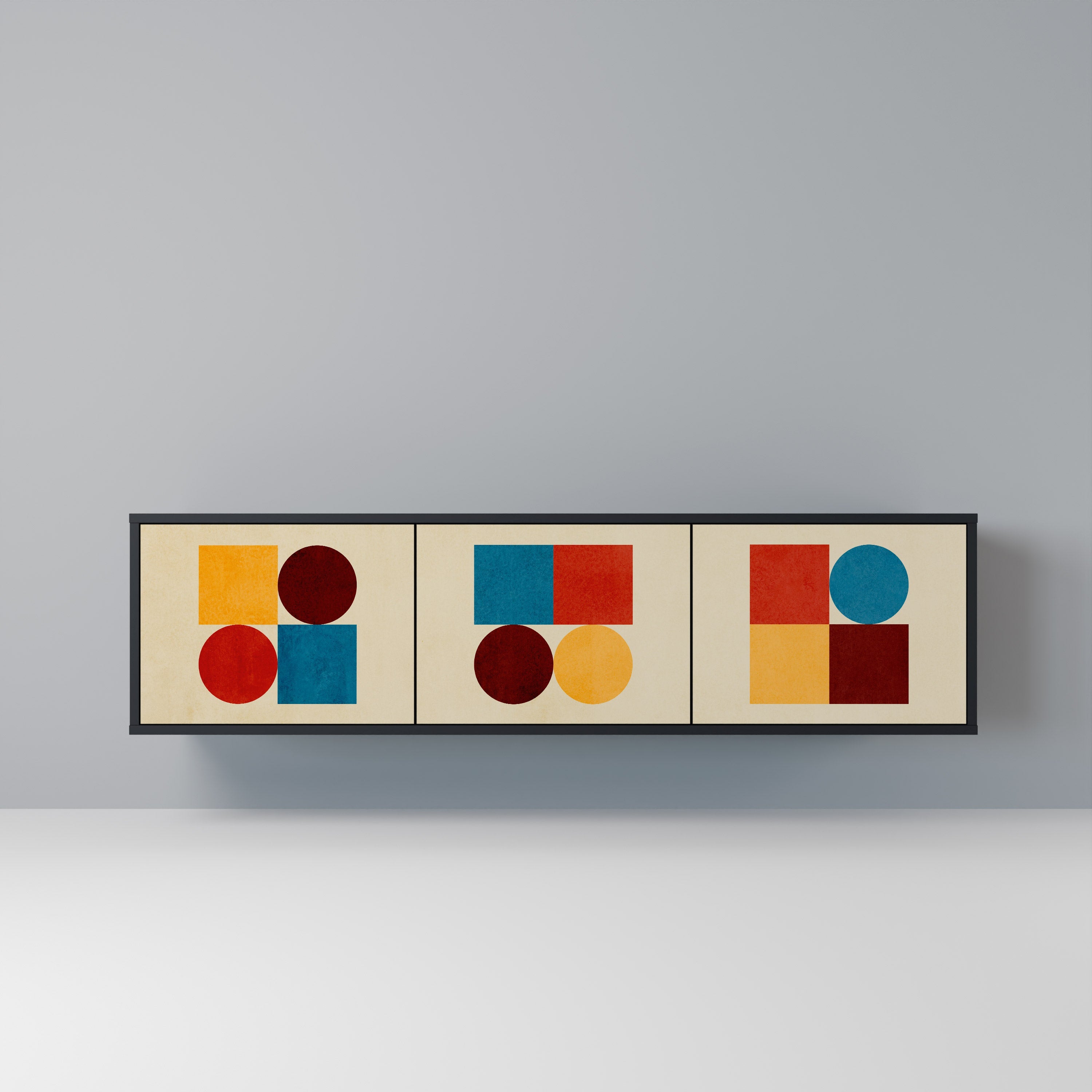 GEOMETRIC PUZZLE Móvel de TV com 3 Portas em Acabamento Preto