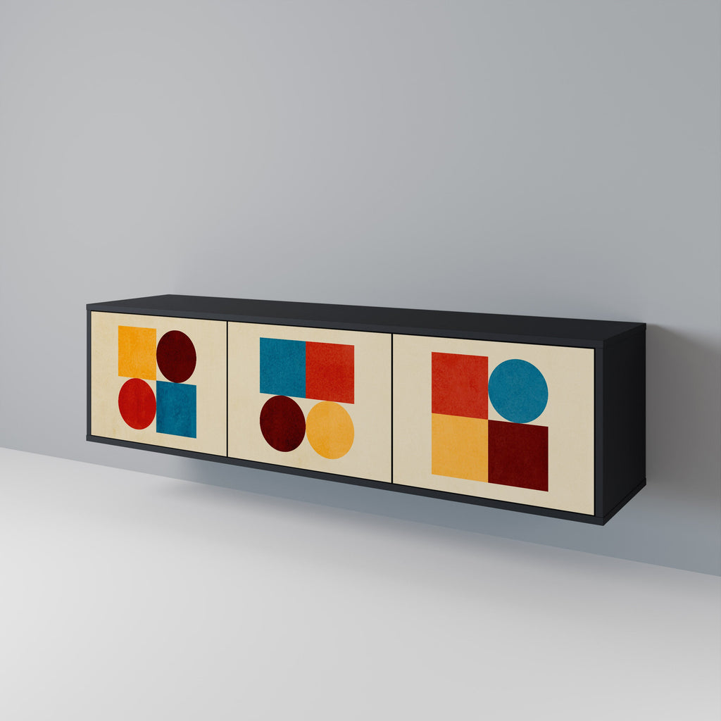 GEOMETRIC PUZZLE 3-Door TV Stand in Black Finish