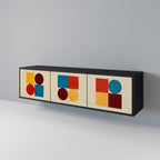 GEOMETRIC PUZZLE 3-Door TV Stand in Black Finish