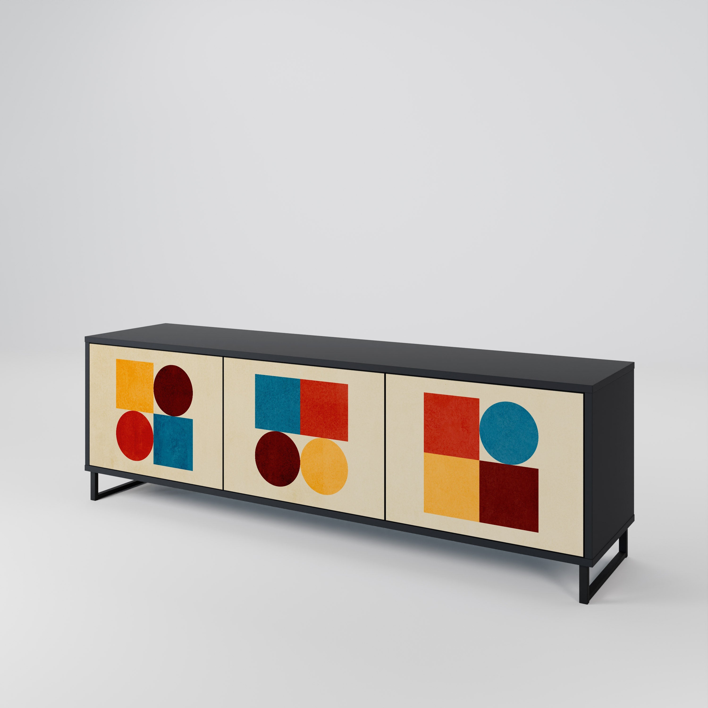 GEOMETRIC PUZZLE 3-Door TV Stand in Black Finish