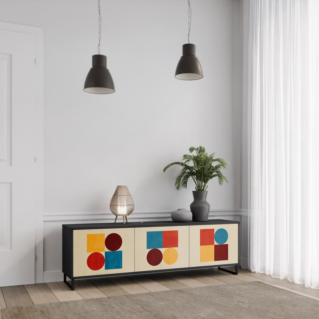 GEOMETRIC PUZZLE 3-Door TV Stand in Black Finish