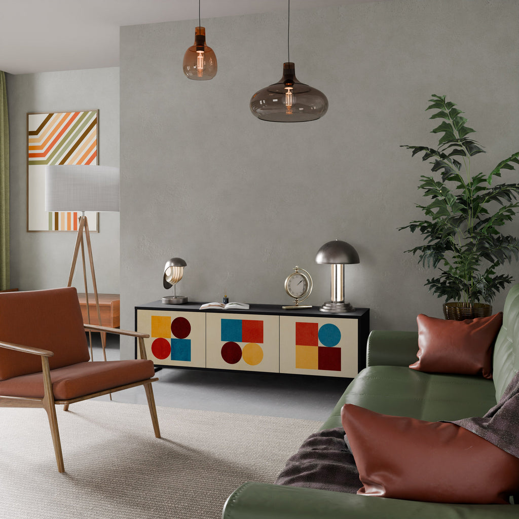 GEOMETRIC PUZZLE 3-Door TV Stand in Black Finish