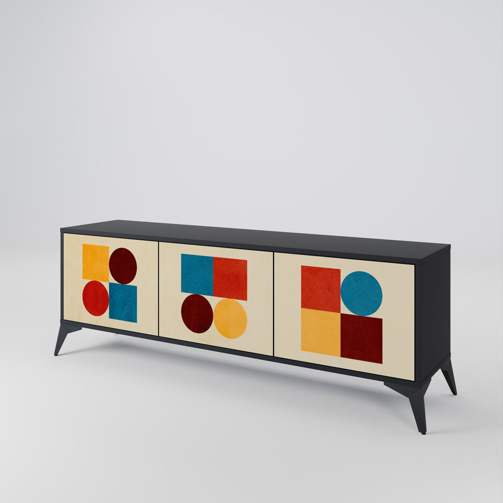 GEOMETRIC PUZZLE 3-Door TV Stand in Black Finish