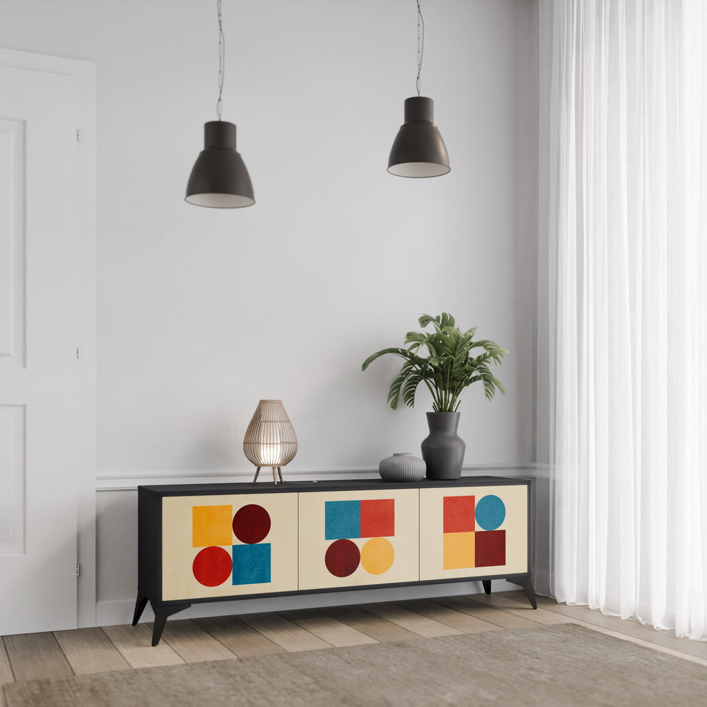 GEOMETRIC PUZZLE 3-Door TV Stand in Black Finish