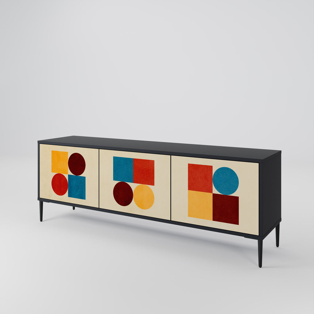 GEOMETRIC PUZZLE 3-Door TV Stand in Black Finish