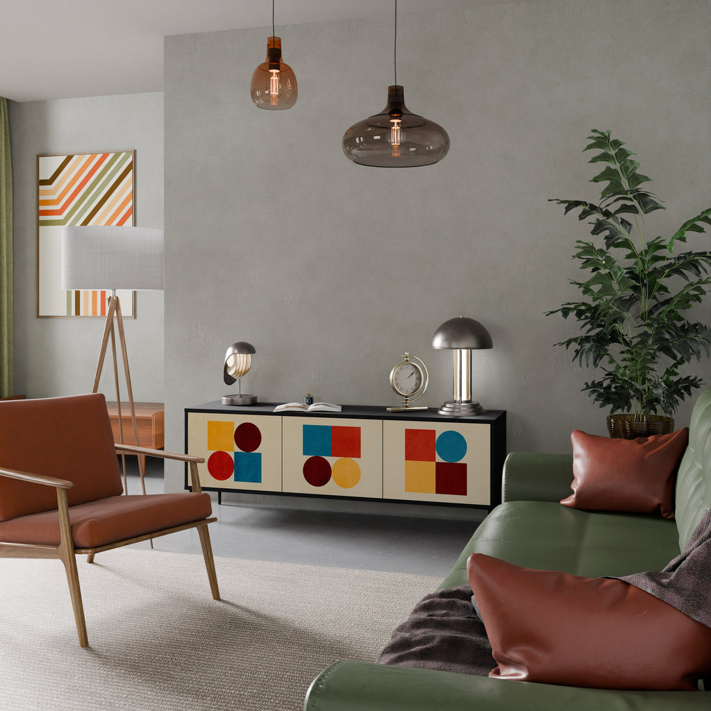 GEOMETRIC PUZZLE 3-Door TV Stand in Black Finish