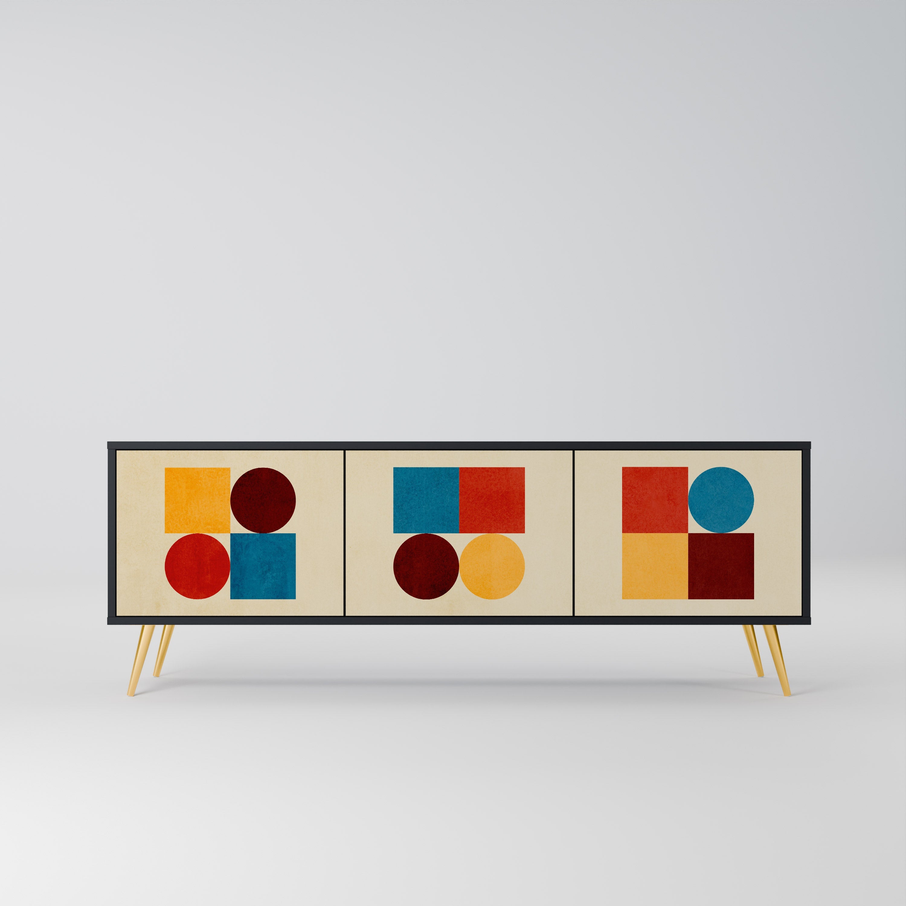 GEOMETRIC PUZZLE Móvel de TV com 3 Portas em Acabamento Preto