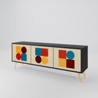 GEOMETRIC PUZZLE 3-Door TV Stand in Black Finish