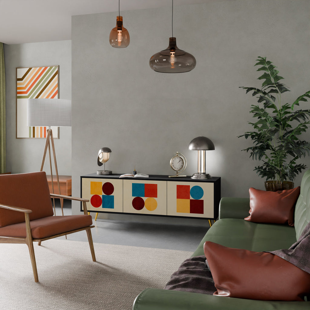 GEOMETRIC PUZZLE 3-Door TV Stand in Black Finish