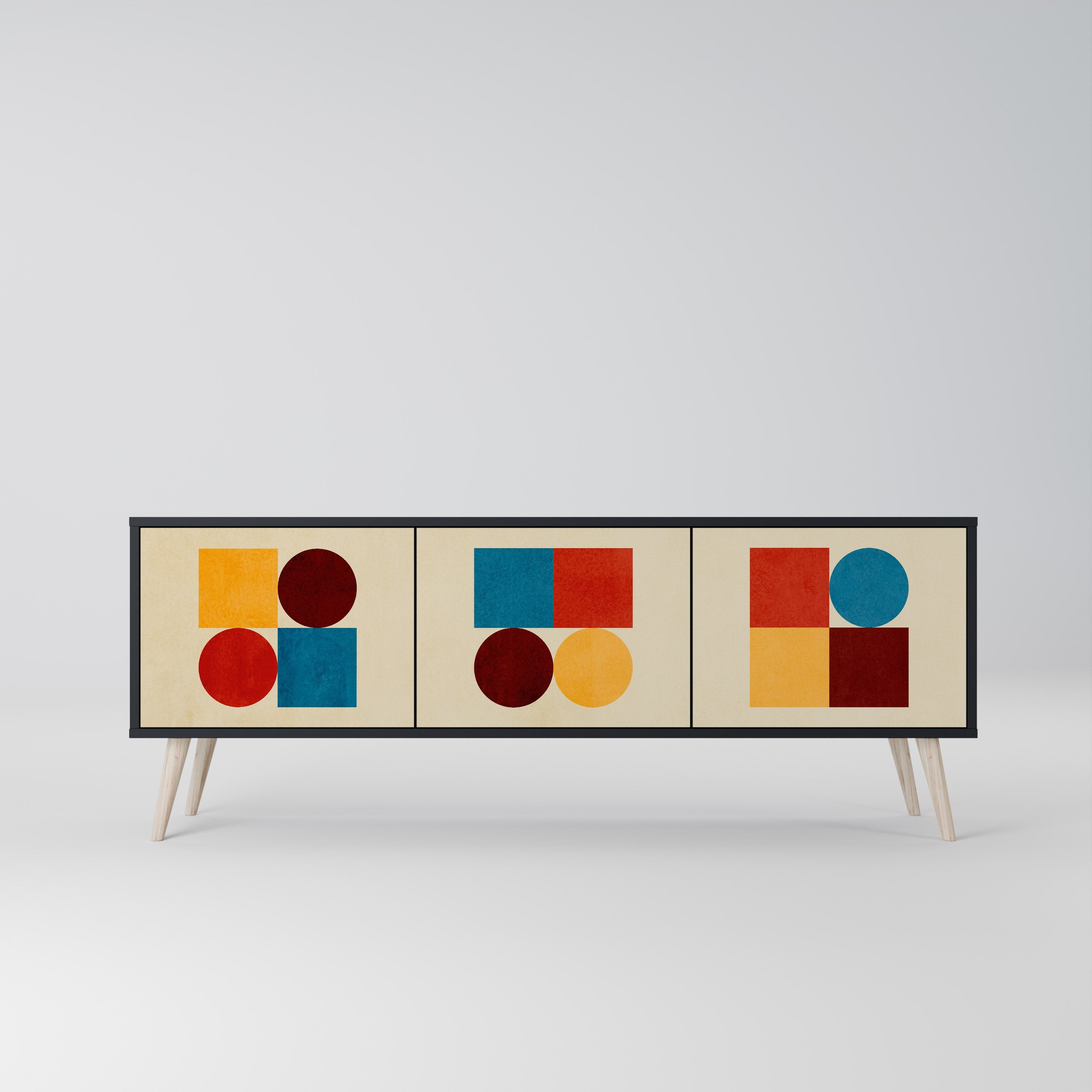 GEOMETRIC PUZZLE Móvel de TV com 3 Portas em Acabamento Preto