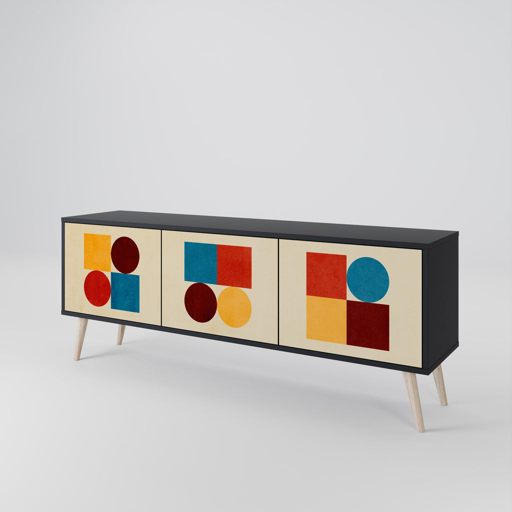 GEOMETRIC PUZZLE 3-Door TV Stand in Black Finish