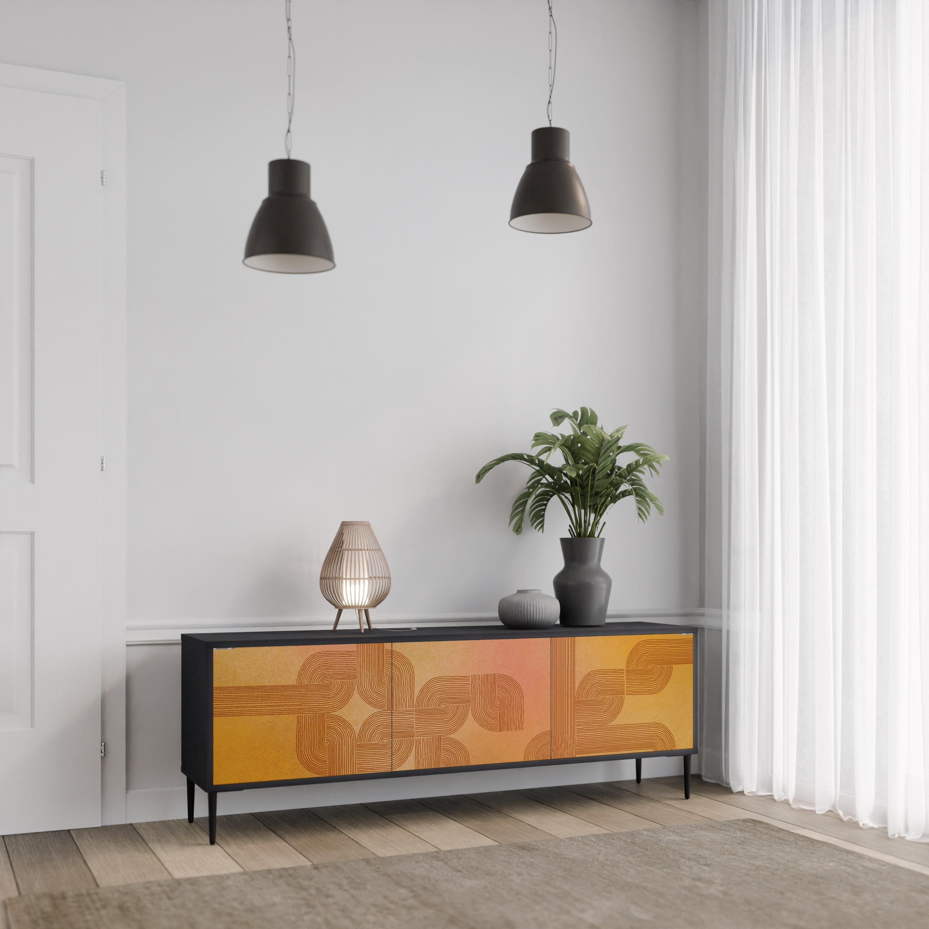 STRENGTHENING RELATION Móvel de TV com 3 Portas em Acabamento Preto