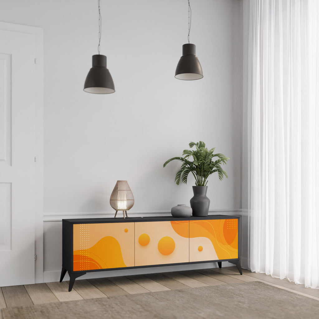 ORANGE ARRANGEMENT Móvel de TV com 3 Portas em Acabamento Preto