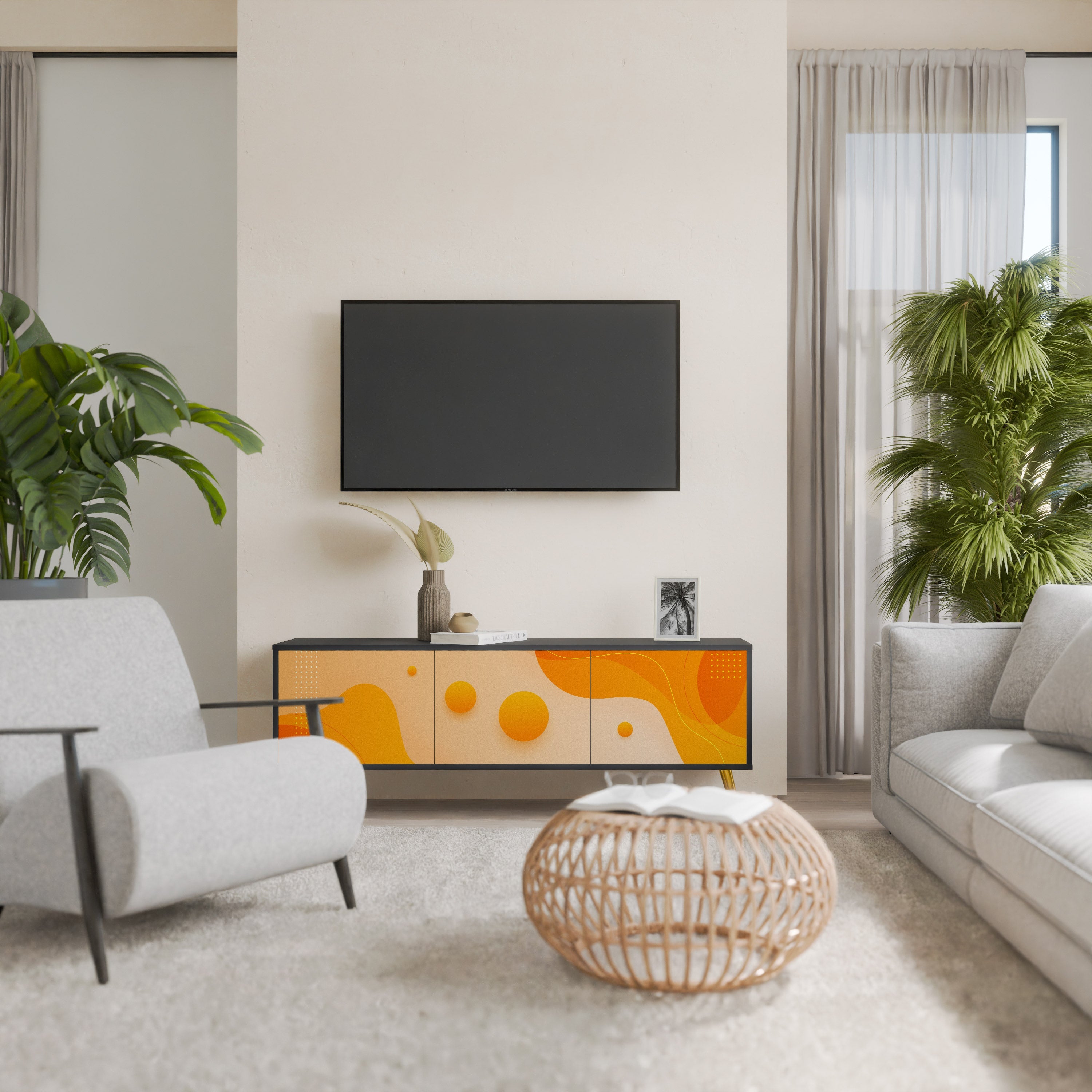 ORANGE ARRANGEMENT Móvel de TV com 3 Portas em Acabamento Preto