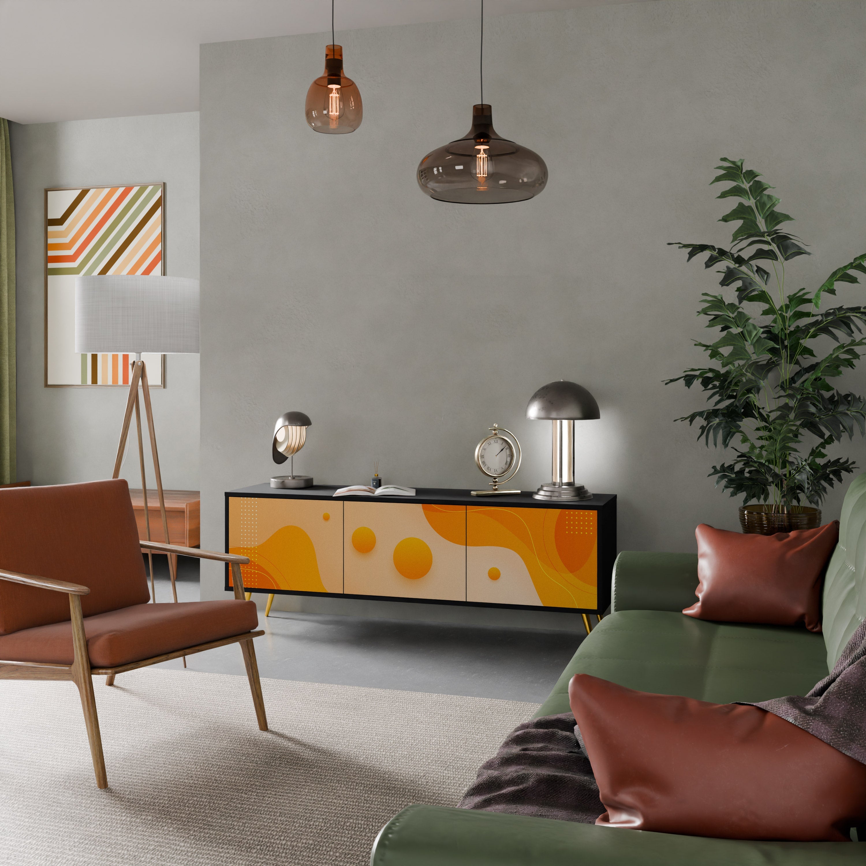 ORANGE ARRANGEMENT Móvel de TV com 3 Portas em Acabamento Preto