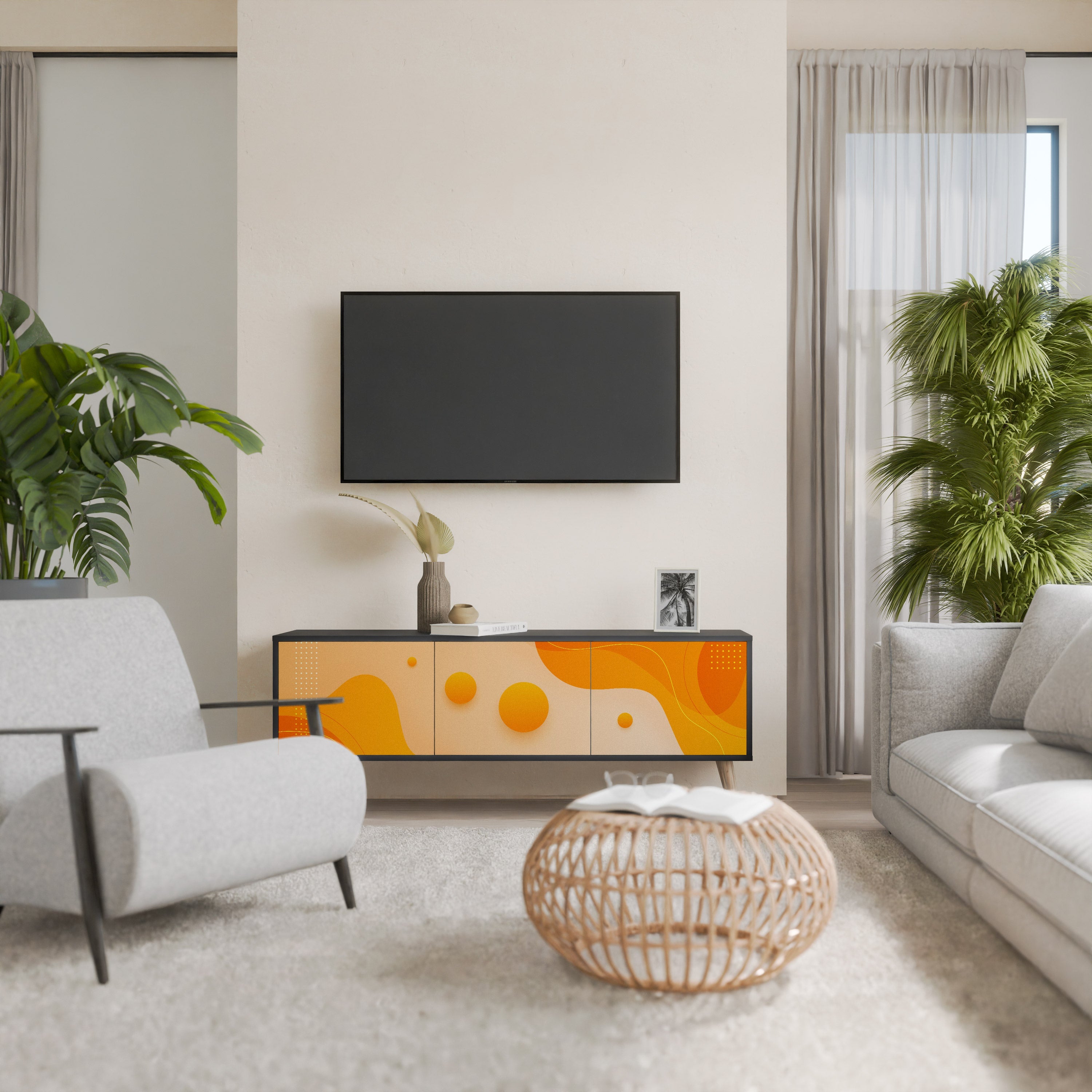 ORANGE ARRANGEMENT Móvel de TV com 3 Portas em Acabamento Preto