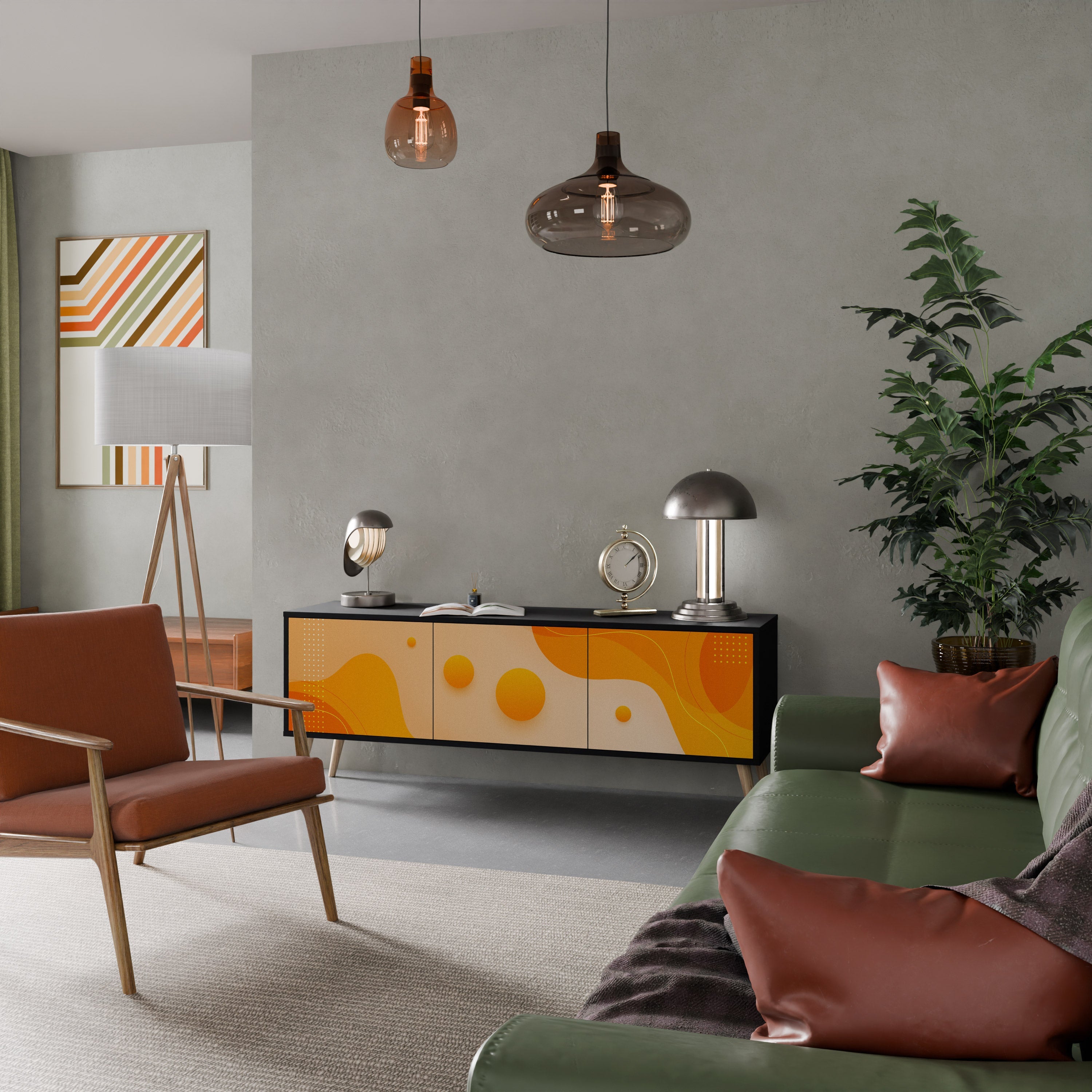 ORANGE ARRANGEMENT Móvel de TV com 3 Portas em Acabamento Preto