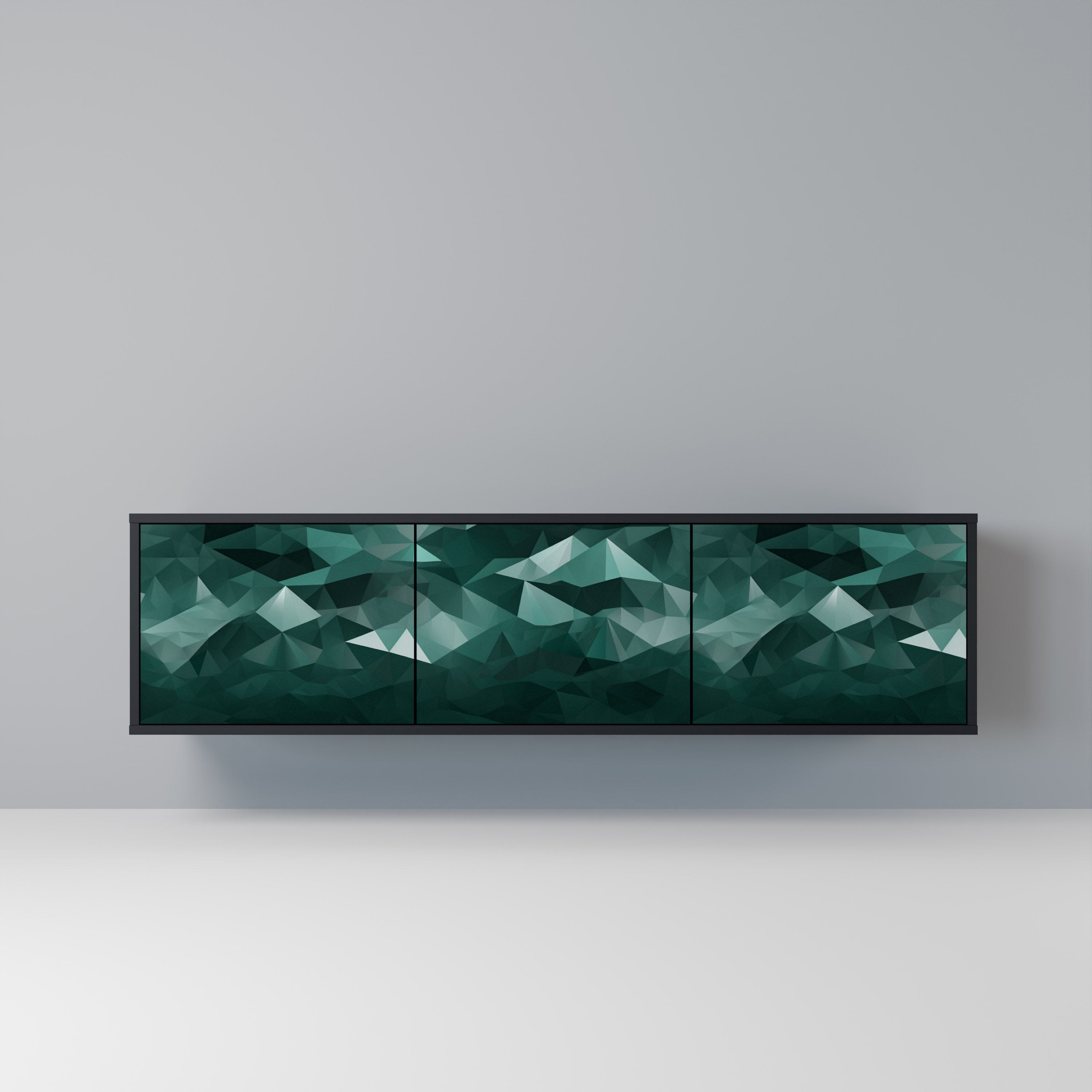 POLYGONAL FLOATING Móvel de TV com 3 Portas em Acabamento Preto