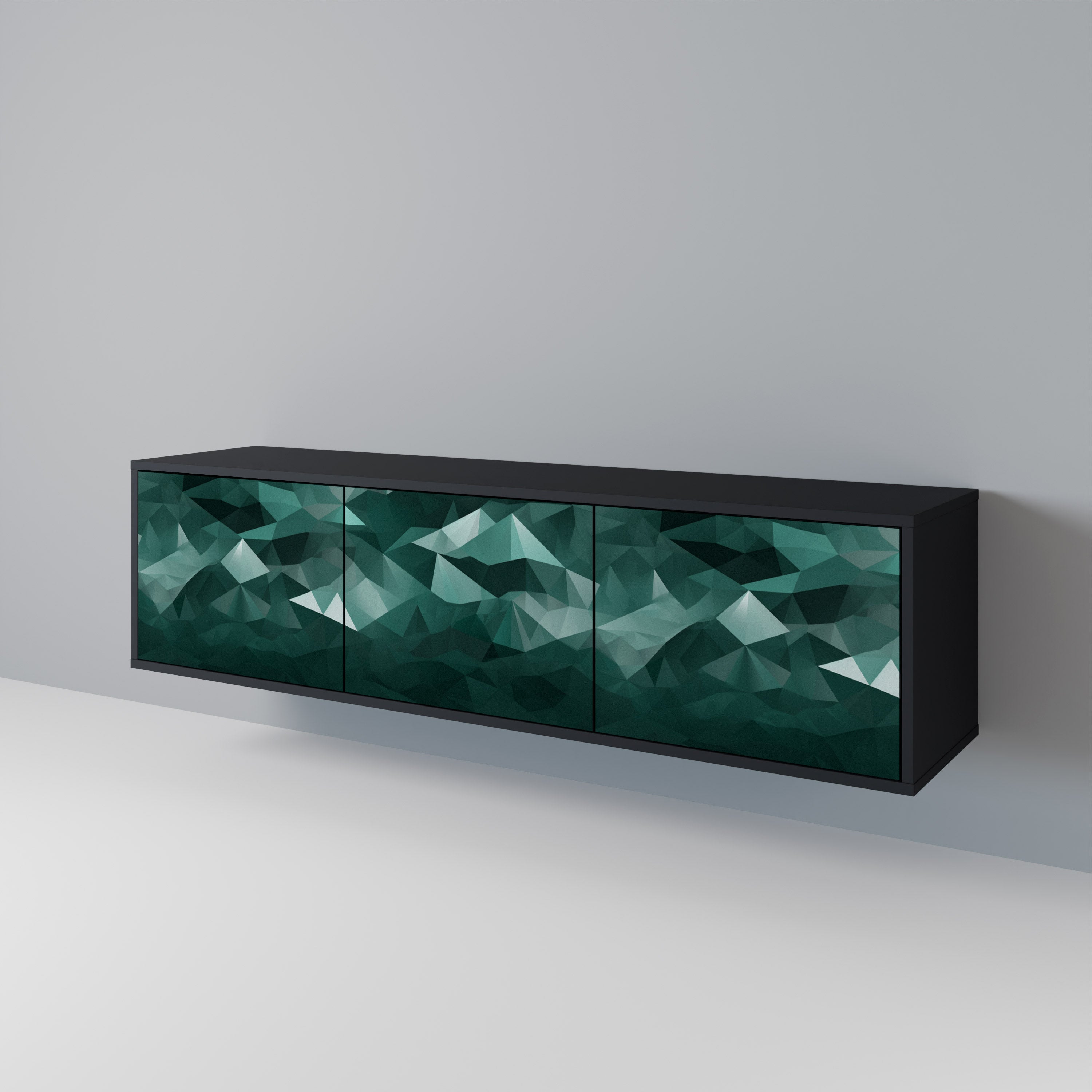POLYGONAL FLOATING Móvel de TV com 3 Portas em Acabamento Preto