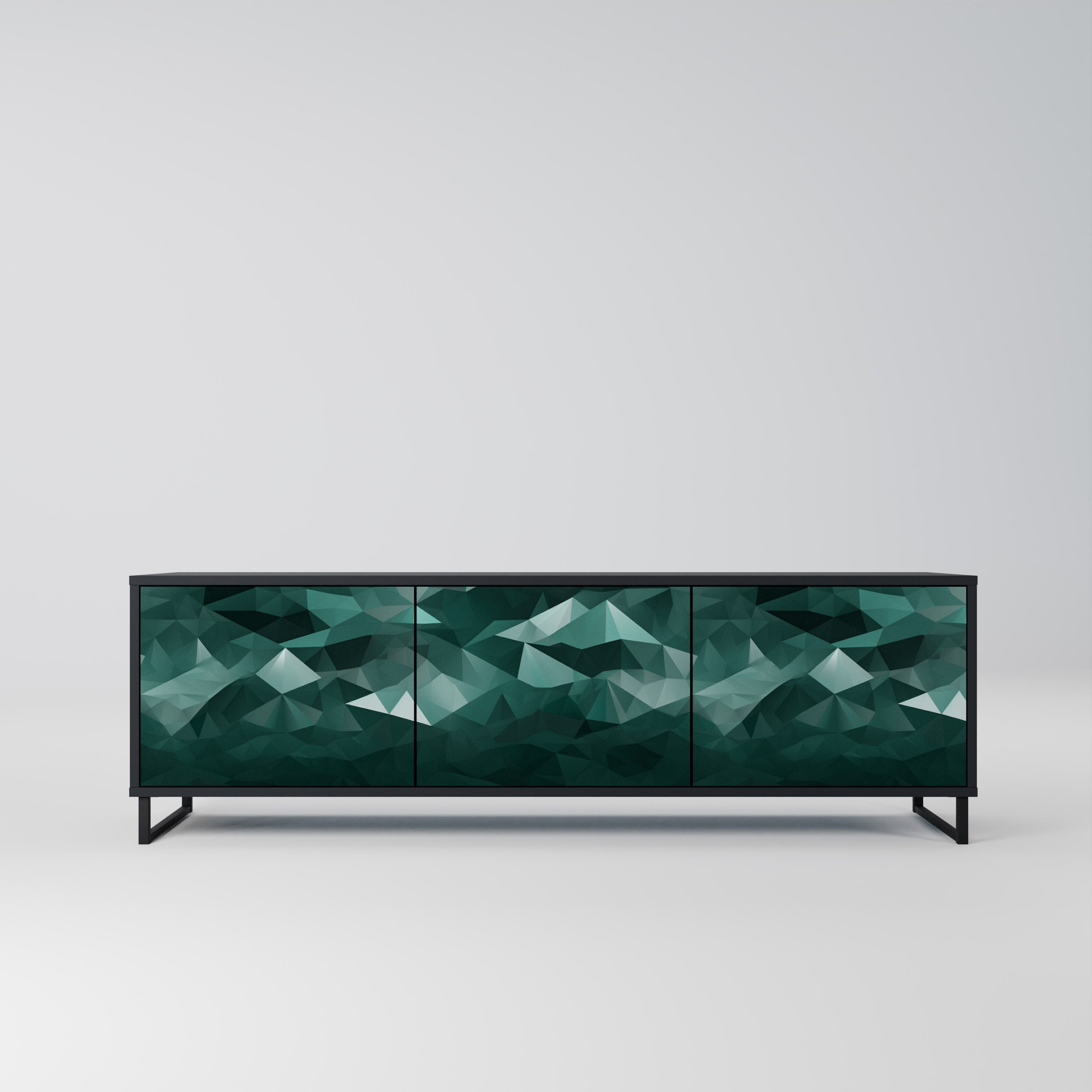 POLYGONAL FLOATING Móvel de TV com 3 Portas em Acabamento Preto